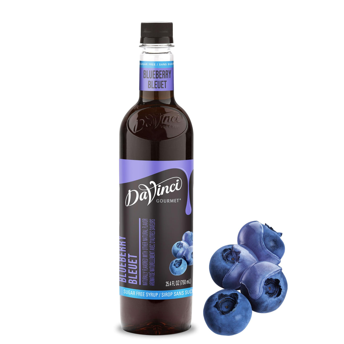 DaVinci Gourmet Sugar-Free Blueberry Syrup bottle showcasing sugar-free blueberry flavor.