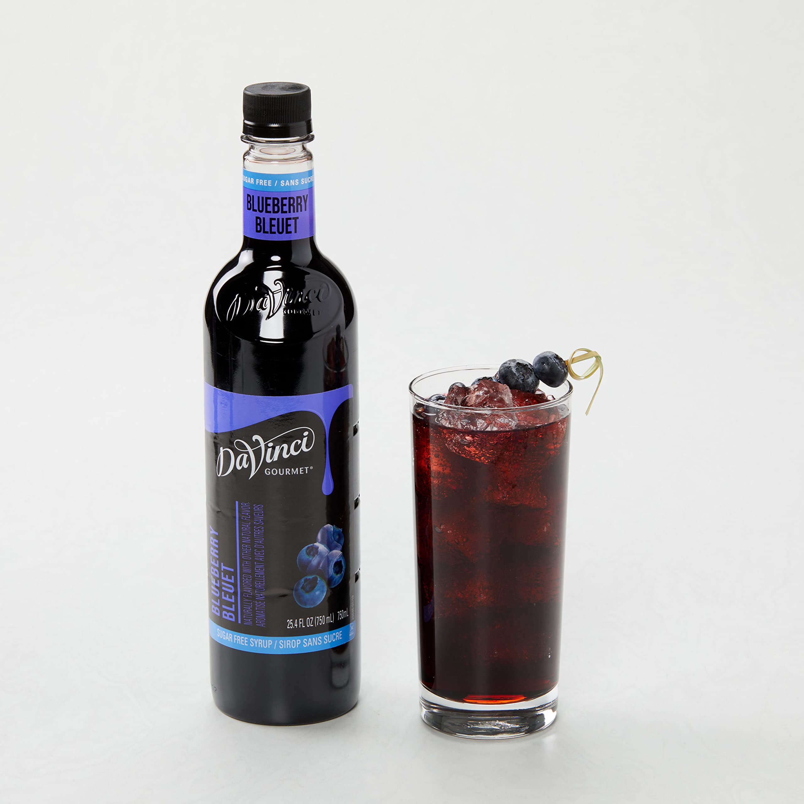 Cocktail glass with DaVinci Sugar-Free Blueberry Syrup for berry-forward drinks.
