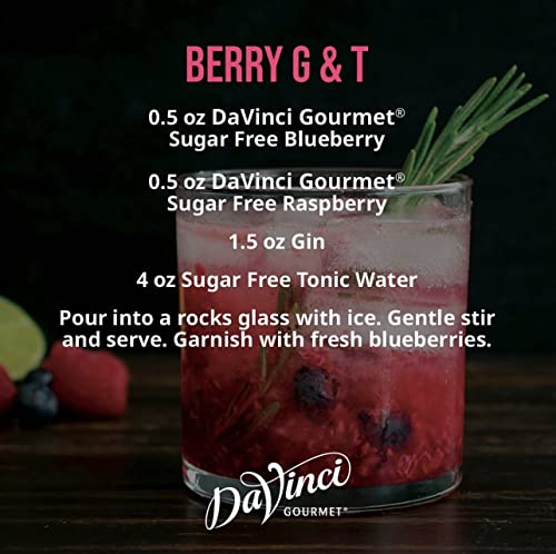 Close-up of DaVinci Sugar-Free Blueberry Syrup label highlighting sugar-free formulation.