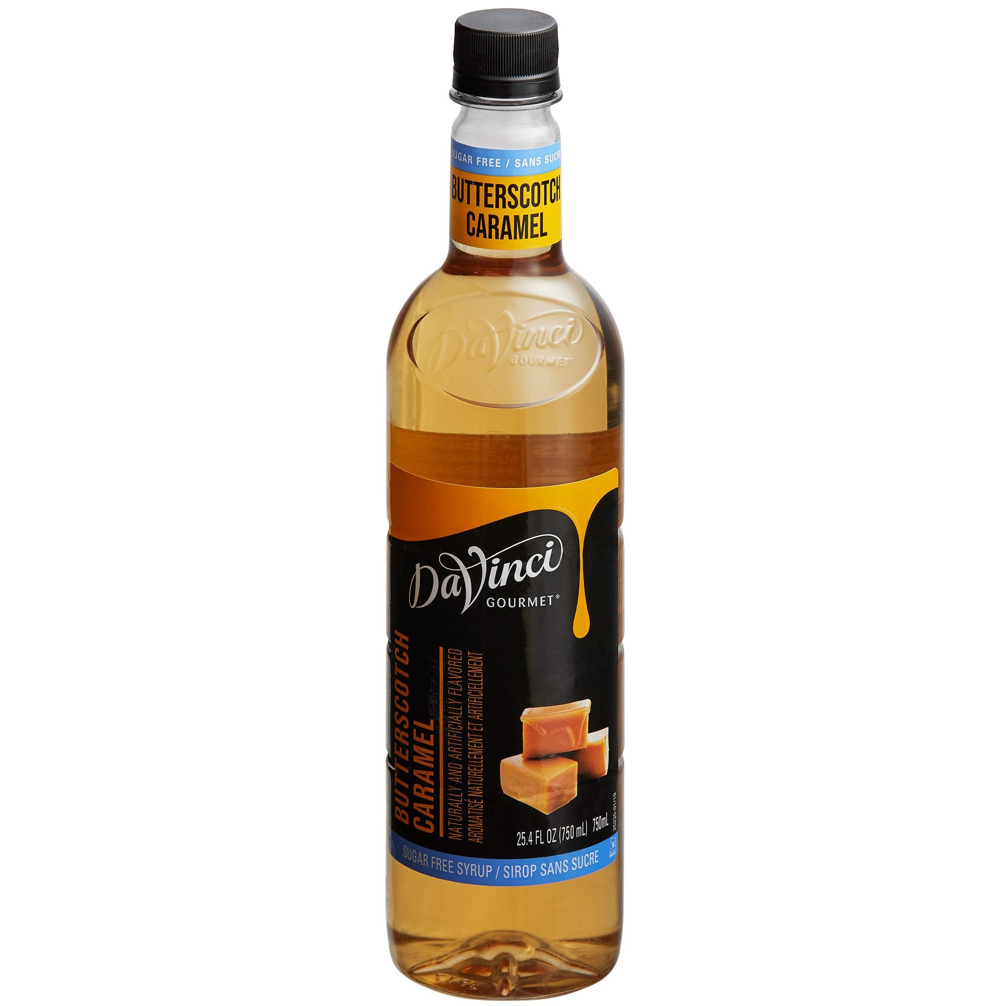 DaVinci Gourmet sugar-free butterscotch bottle enriches coffee and desserts with rich flavor.