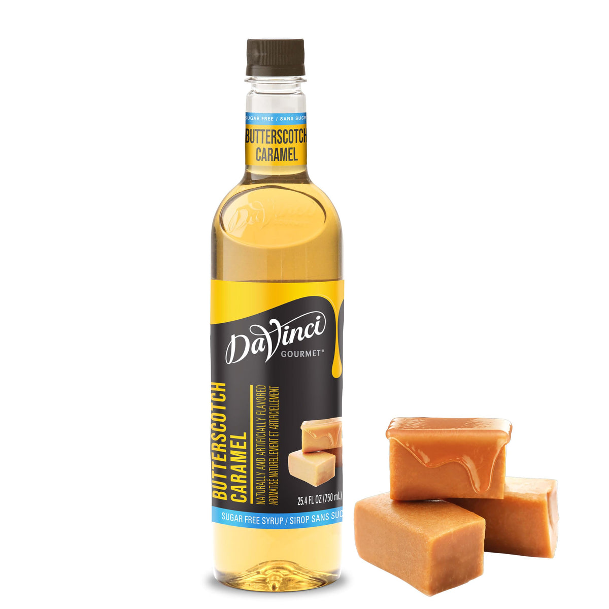 DaVinci Gourmet Sugar-Free Butterscotch Syrup bottle pour adds sugar-free flavor to coffee