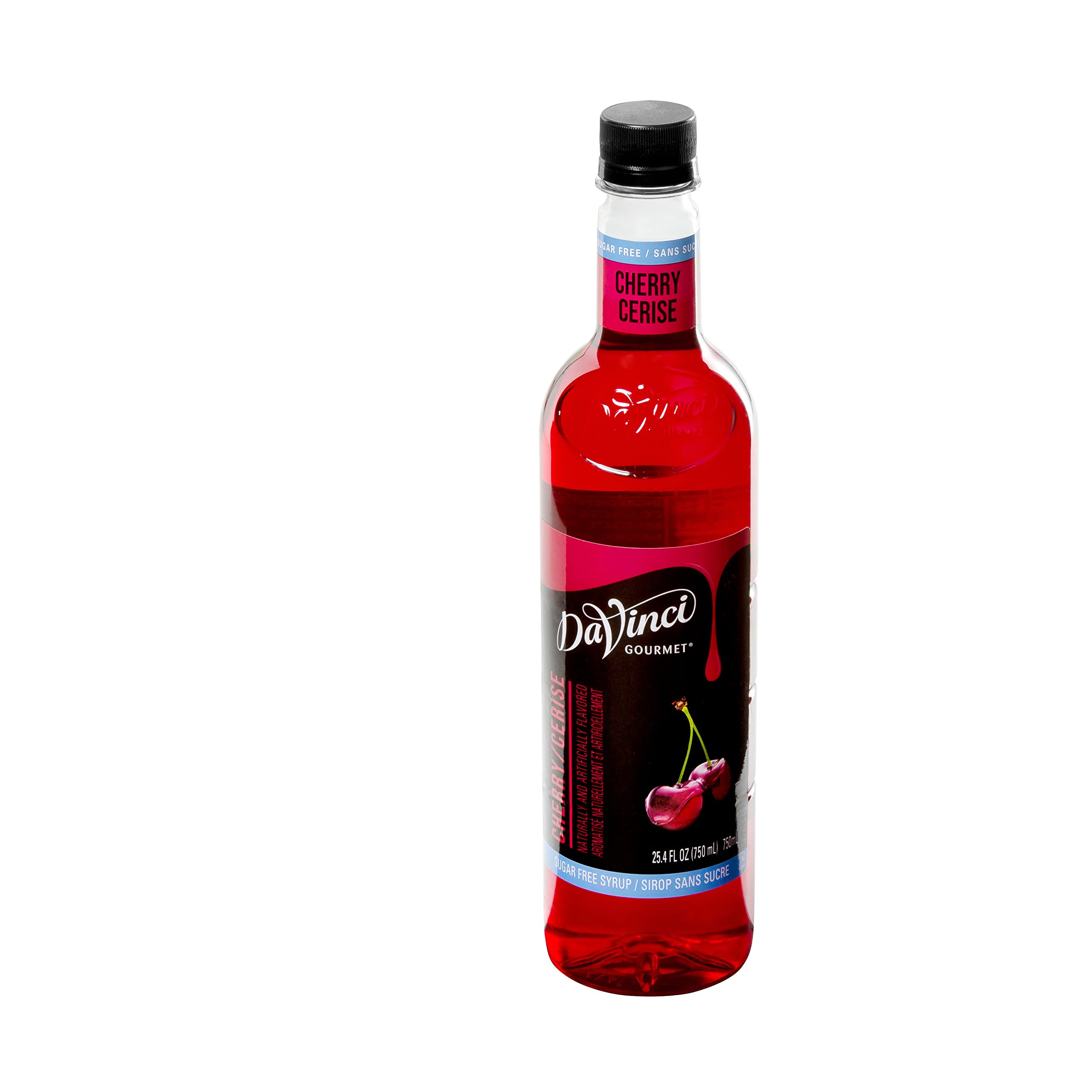 DaVinci Gourmet sugar-free cherry syrup packaging on shelf