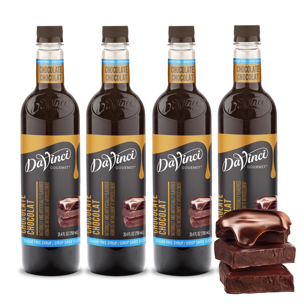 DaVinci Gourmet Sugar Free Chocolate Syrup bottle pour delivers rich chocolate flavor to coffee