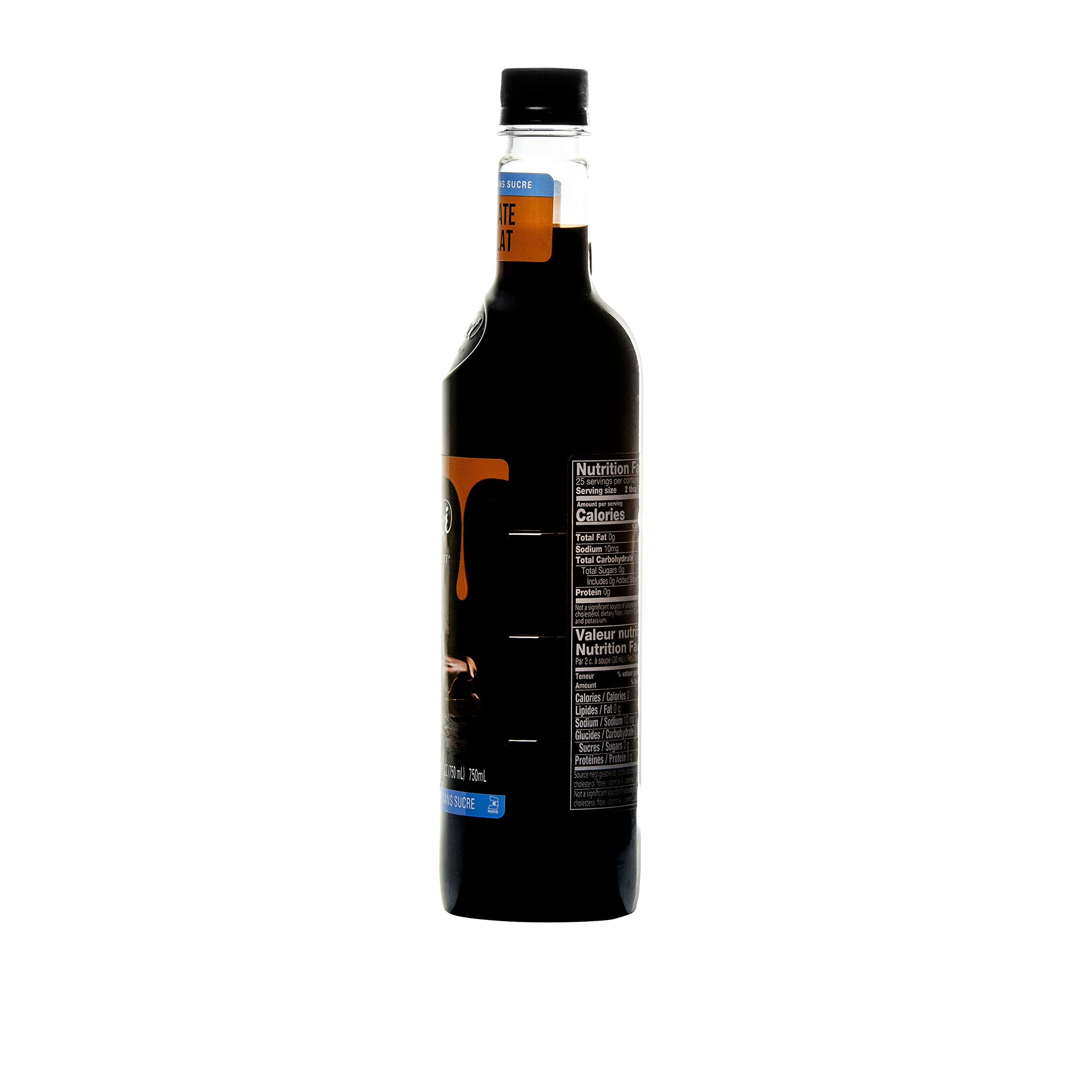 DaVinci Gourmet Sugar Free Chocolate Syrup label closeup highlights branding and ingredients