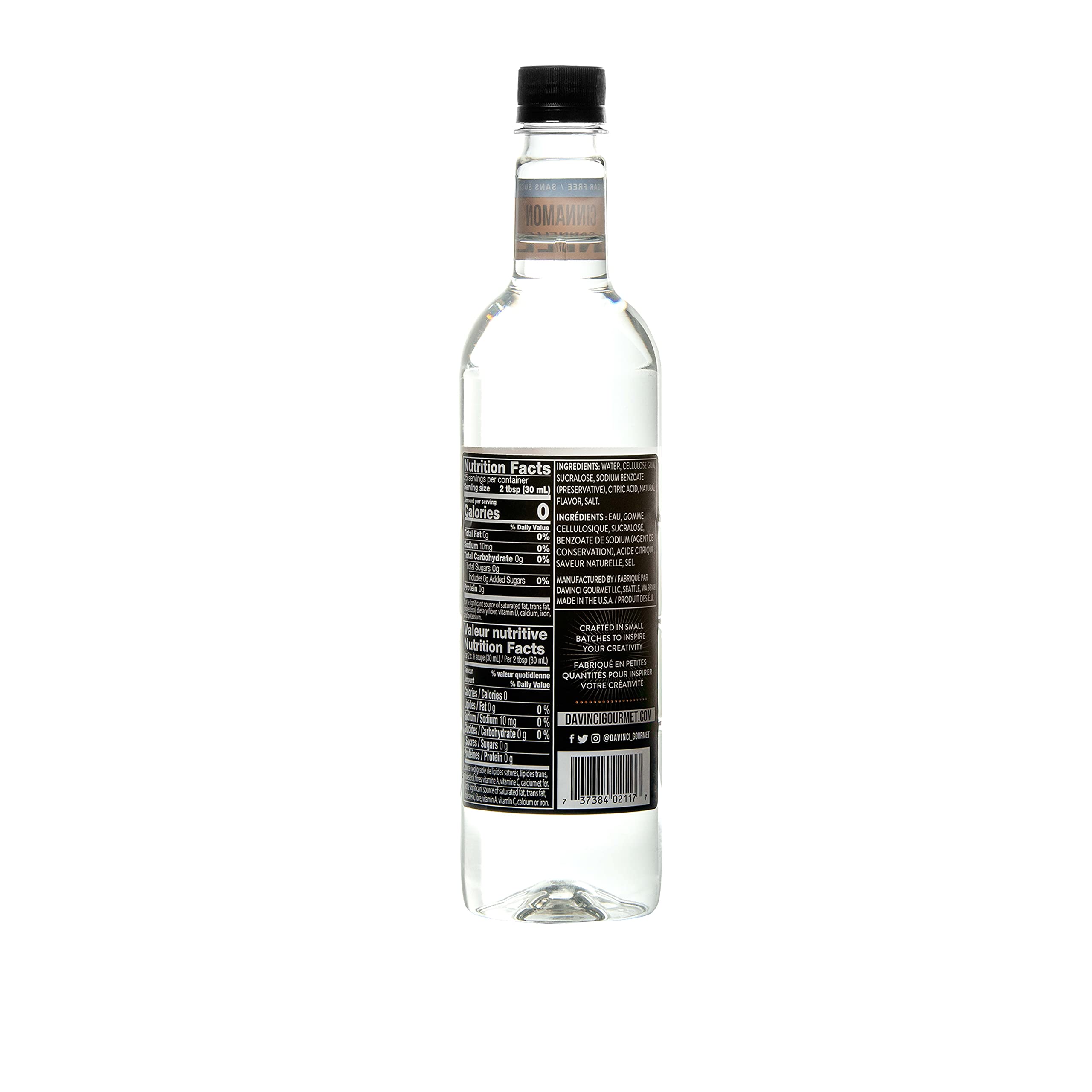 DaVinci Gourmet Sugar-Free Cinnamon Syrup being poured for hot or cold drinks.