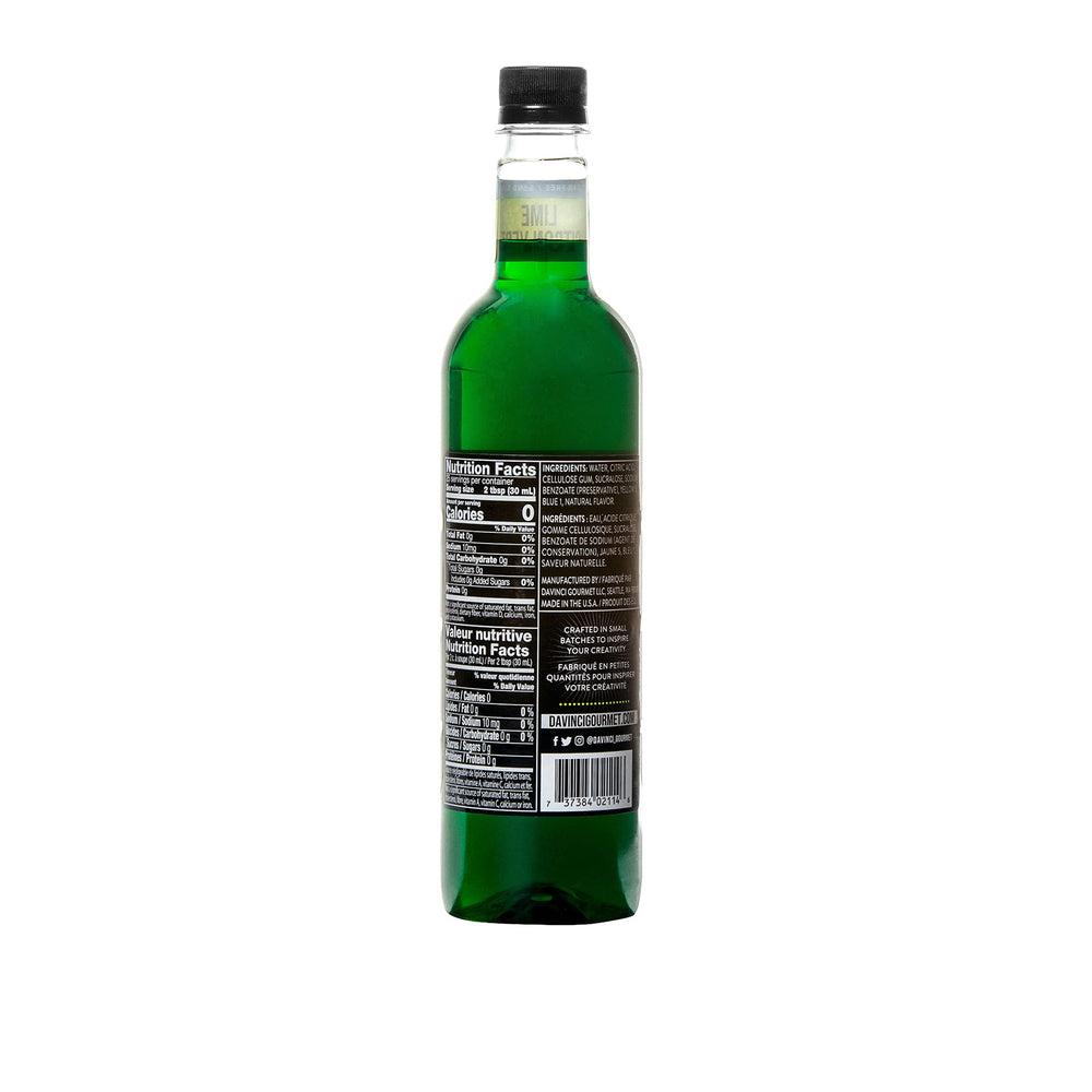 DaVinci Gourmet Sugar-Free Lime Syrup enhances morning coffee with a bright lime note.