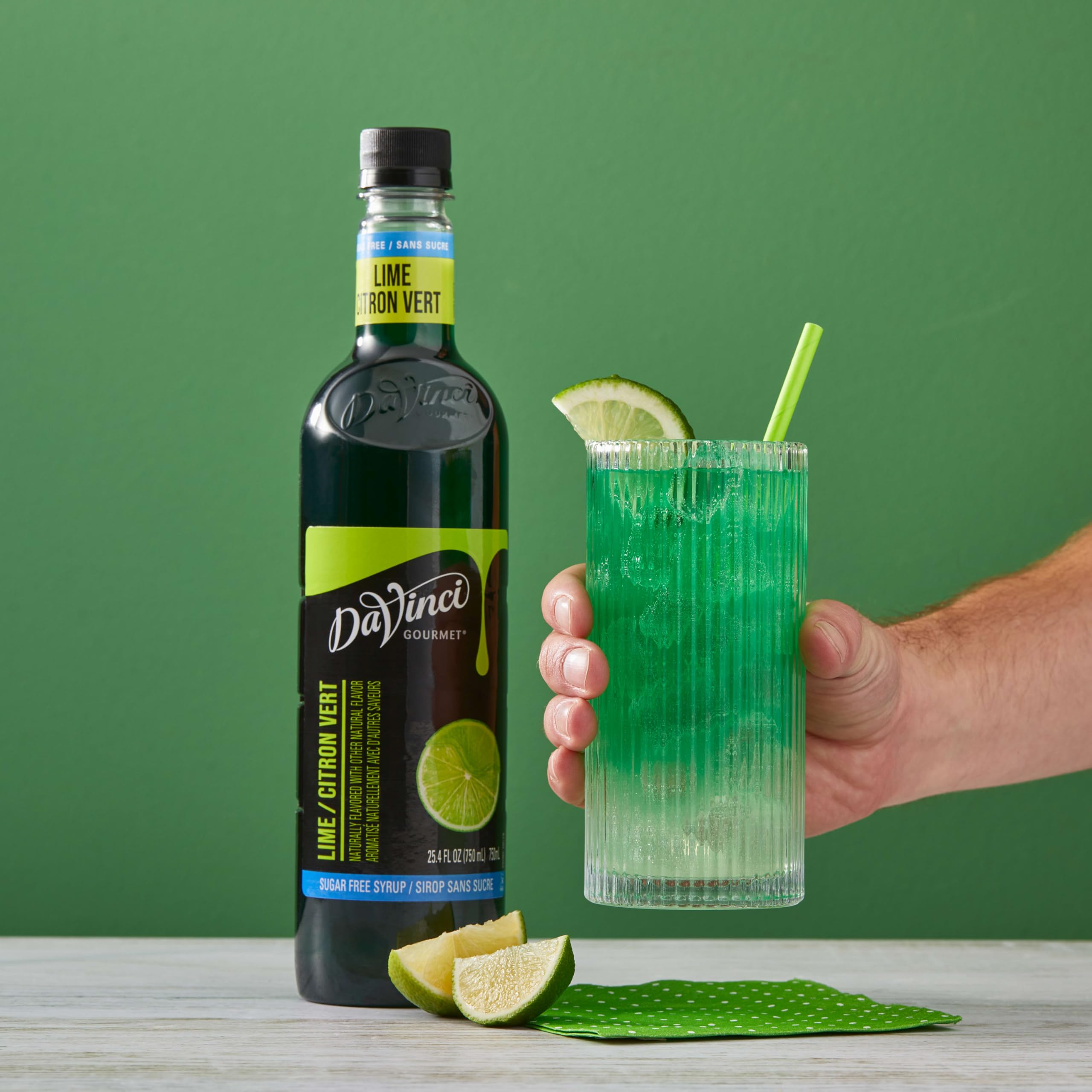 DaVinci Gourmet Sugar-Free Lime Syrup adds lime flavor to sparkling drinks sans sugar.
