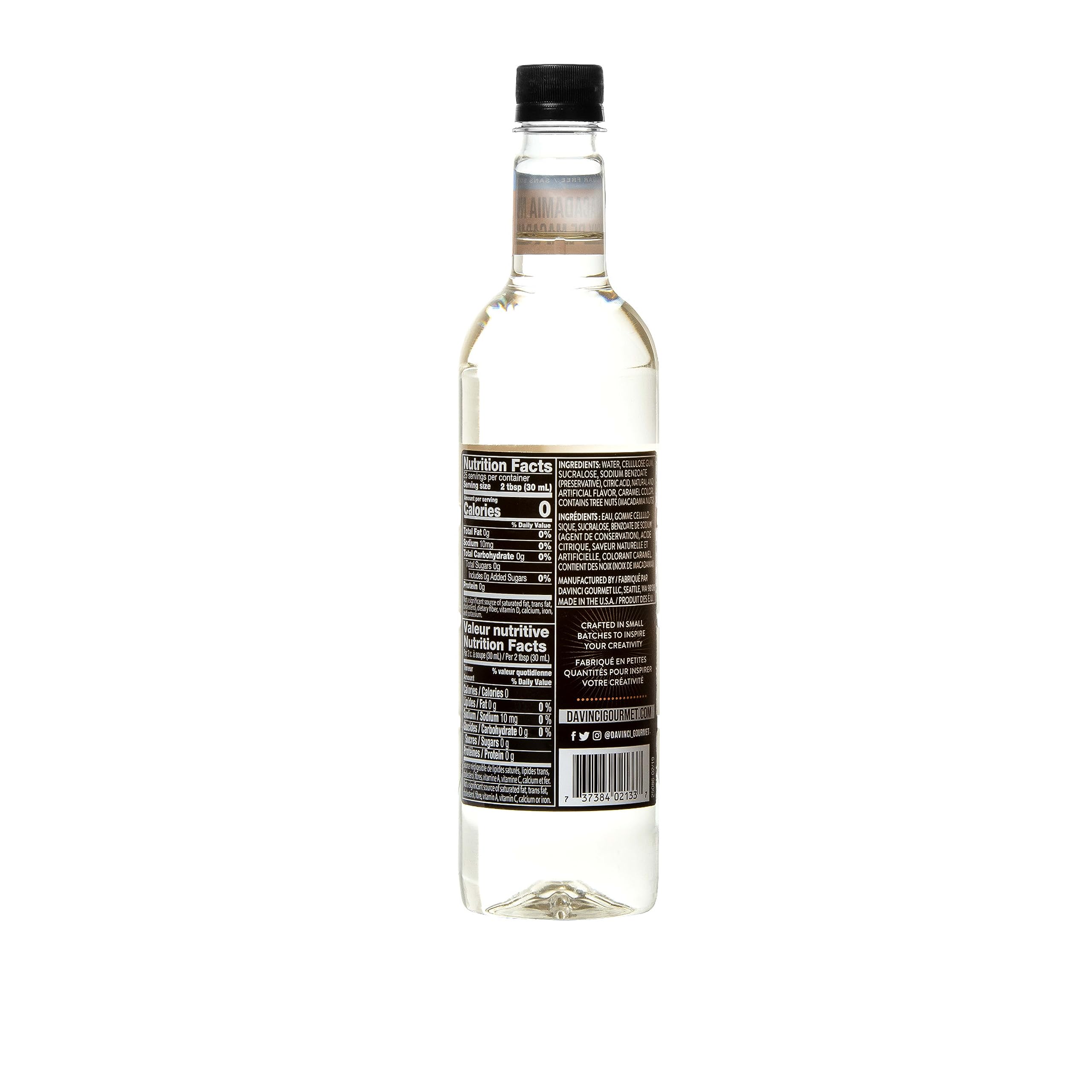Pouring DaVinci Gourmet sugar-free macadamia syrup to add rich flavor without sugar