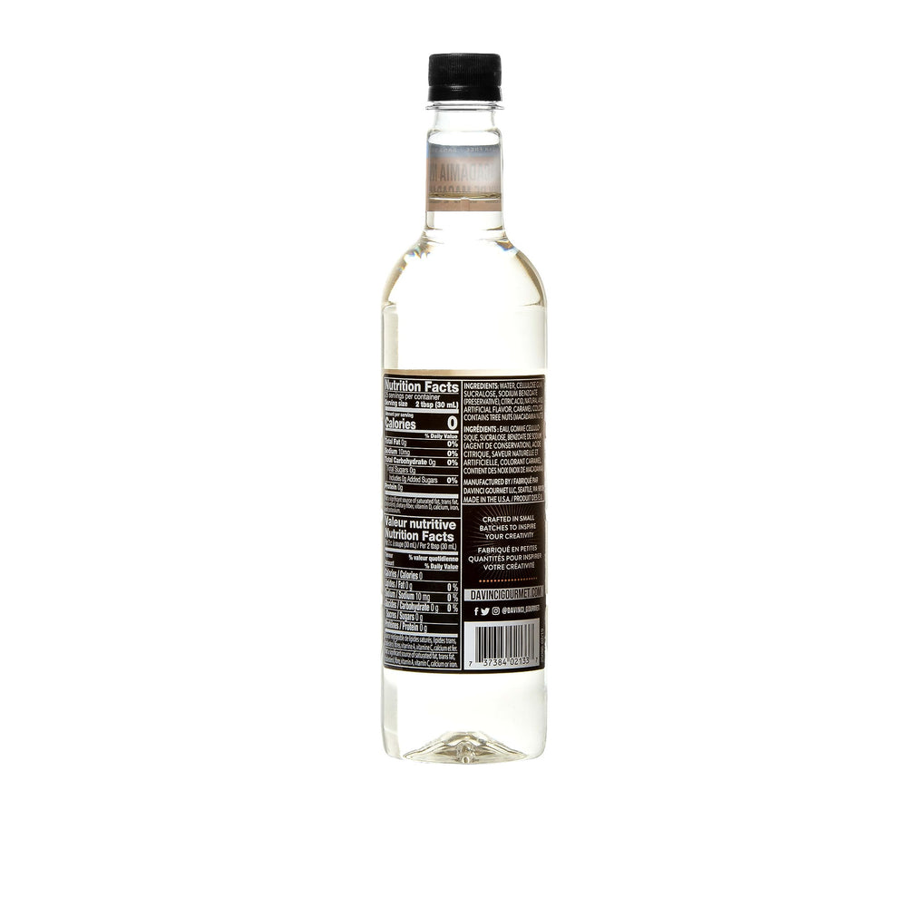 Pouring DaVinci Gourmet sugar-free macadamia syrup to add rich flavor without sugar