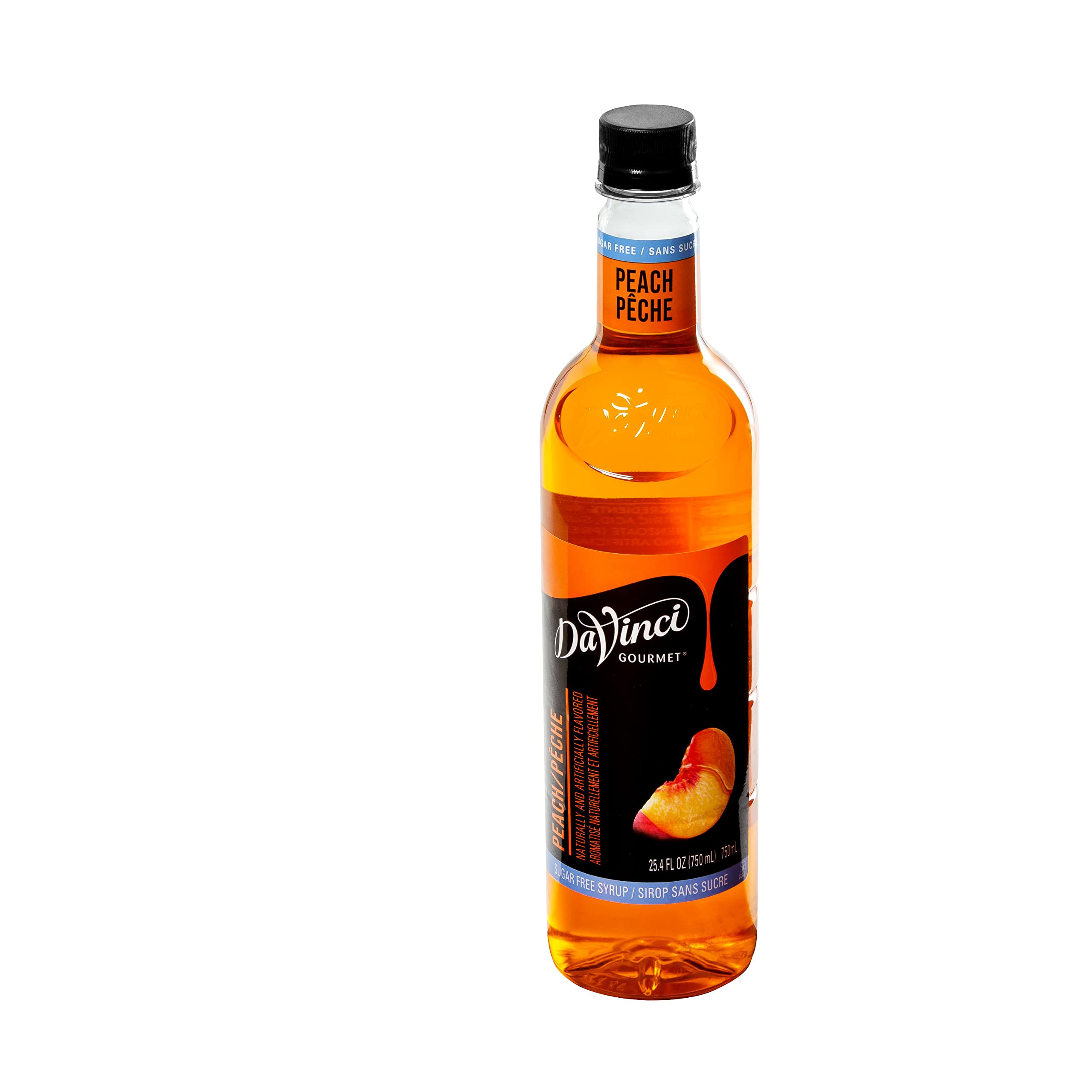 DaVinci Gourmet Sugar Free Peach Syrup glass serving for hot or iced drinks.
