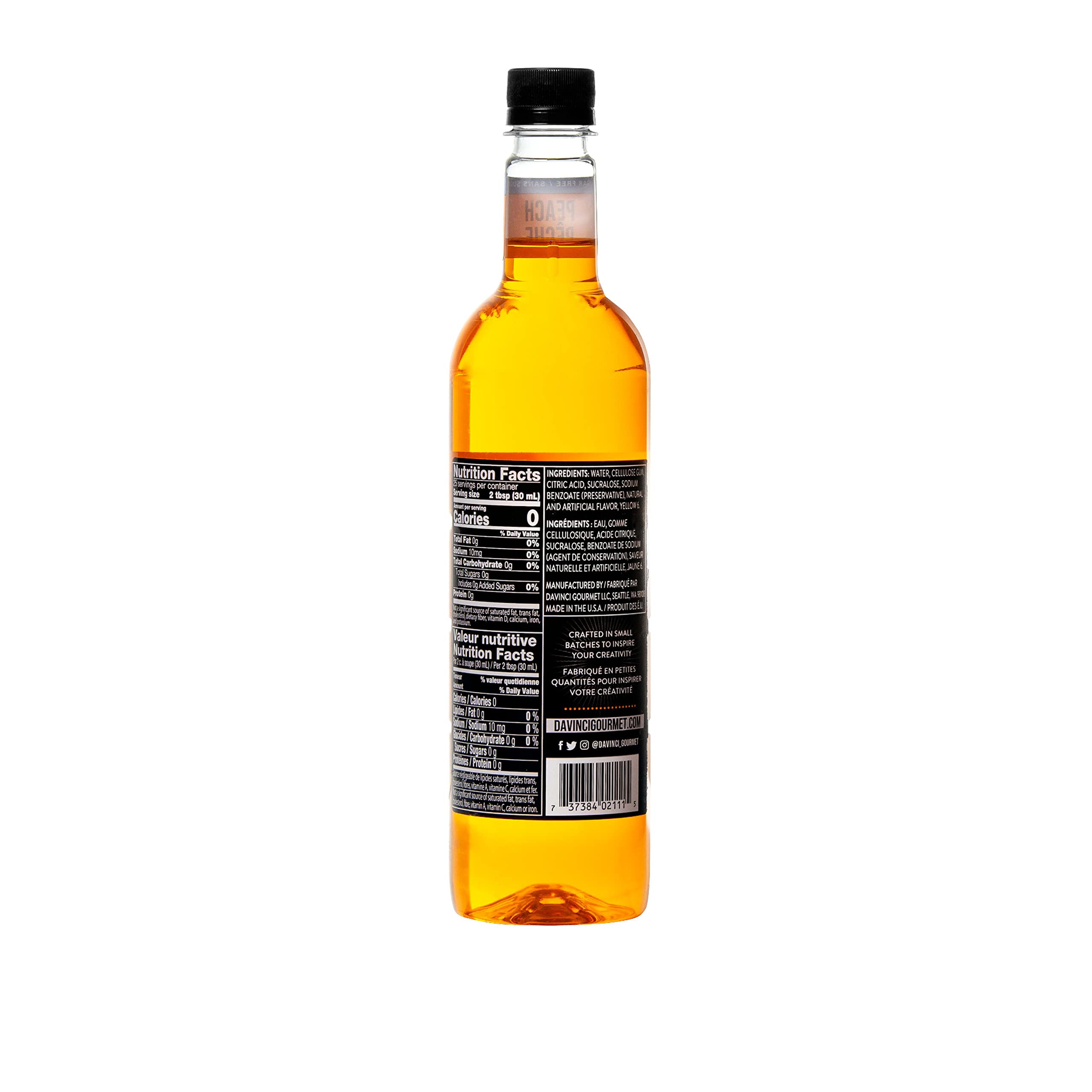 DaVinci Gourmet Sugar Free Peach Syrup pour adds peach flavor to coffee.