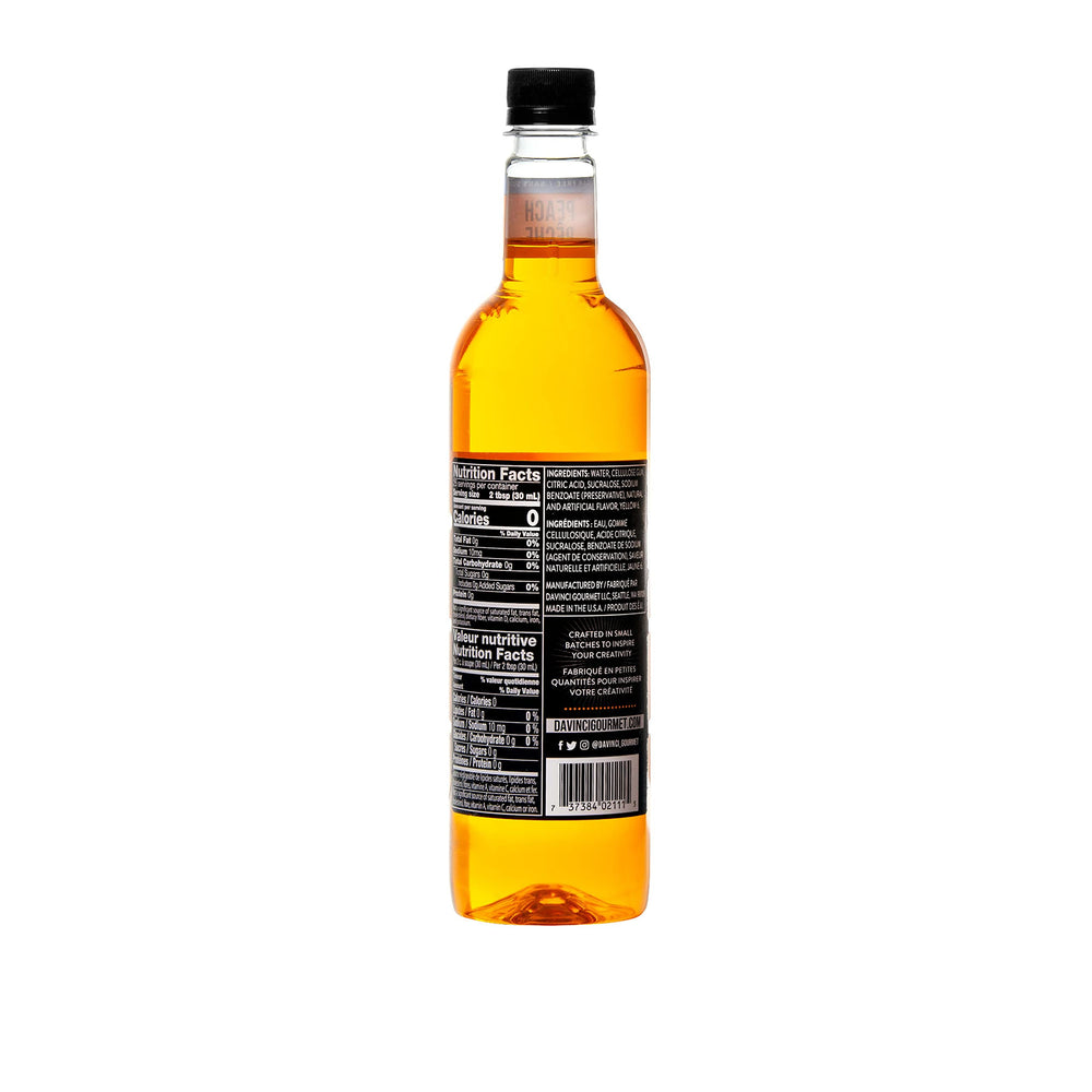 DaVinci Gourmet Sugar Free Peach Syrup pour adds peach flavor to coffee.