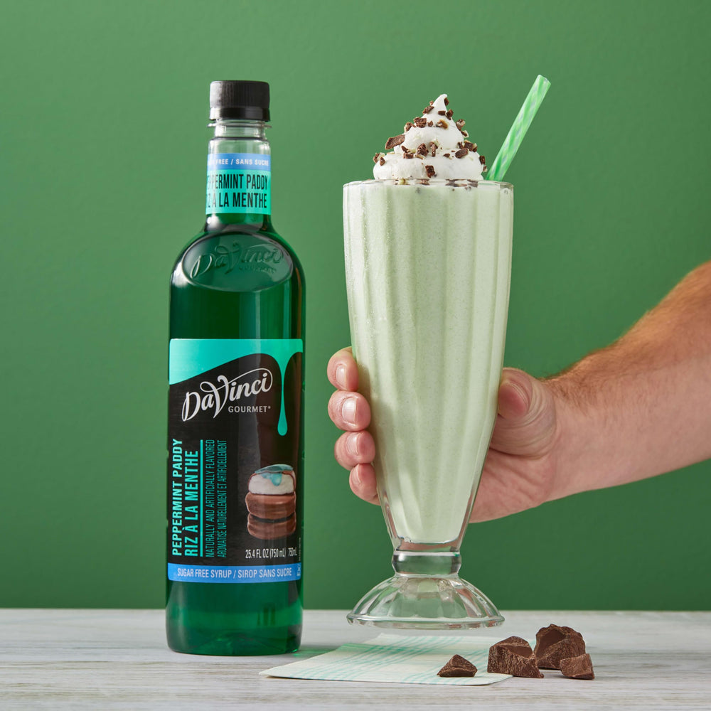 DaVinci Gourmet Sugar-Free Peppermint Paddy syrup drizzled on desserts for flavor accents.