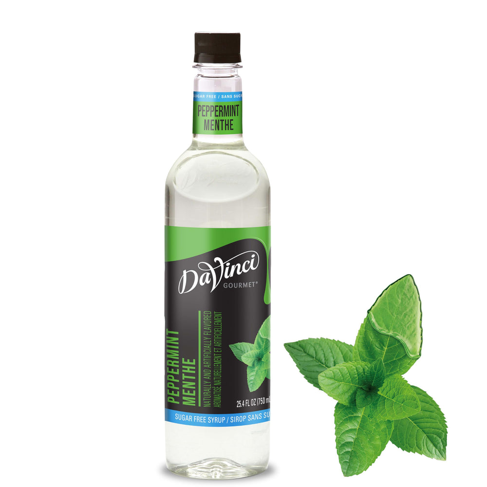 DaVinci Gourmet Sugar-Free Peppermint Syrup bottle with mint flavor and zero calories