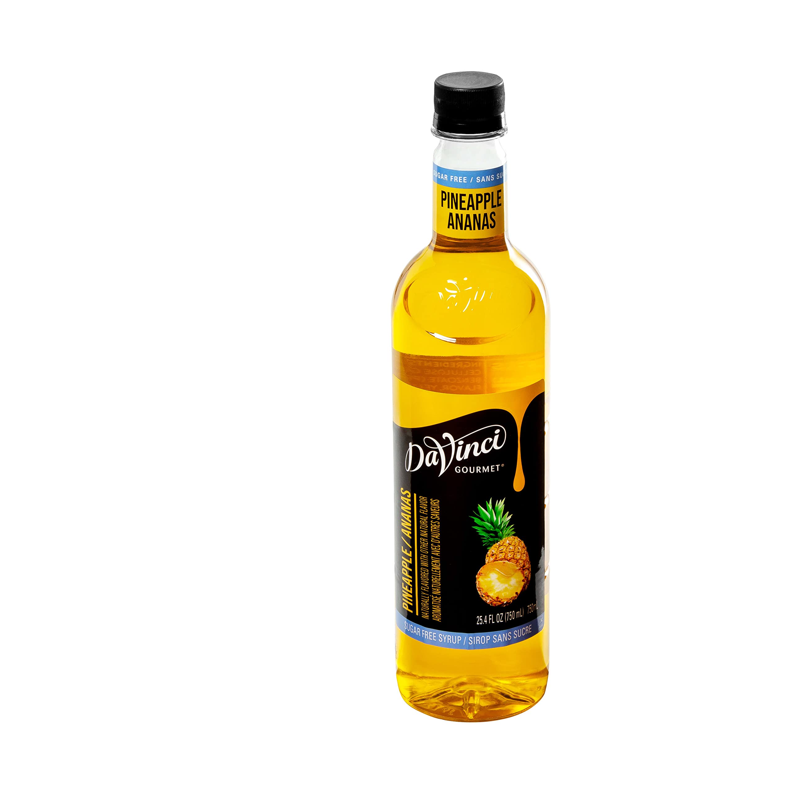 DaVinci Gourmet sugar-free pineapple syrup on shaved ice for tropical refreshment