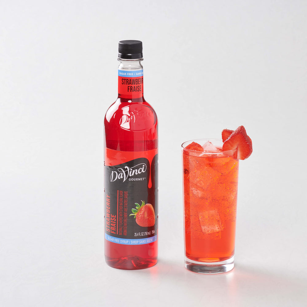 A cocktail with DaVinci Gourmet Sugar-Free Strawberry Syrup adding fruity notes.