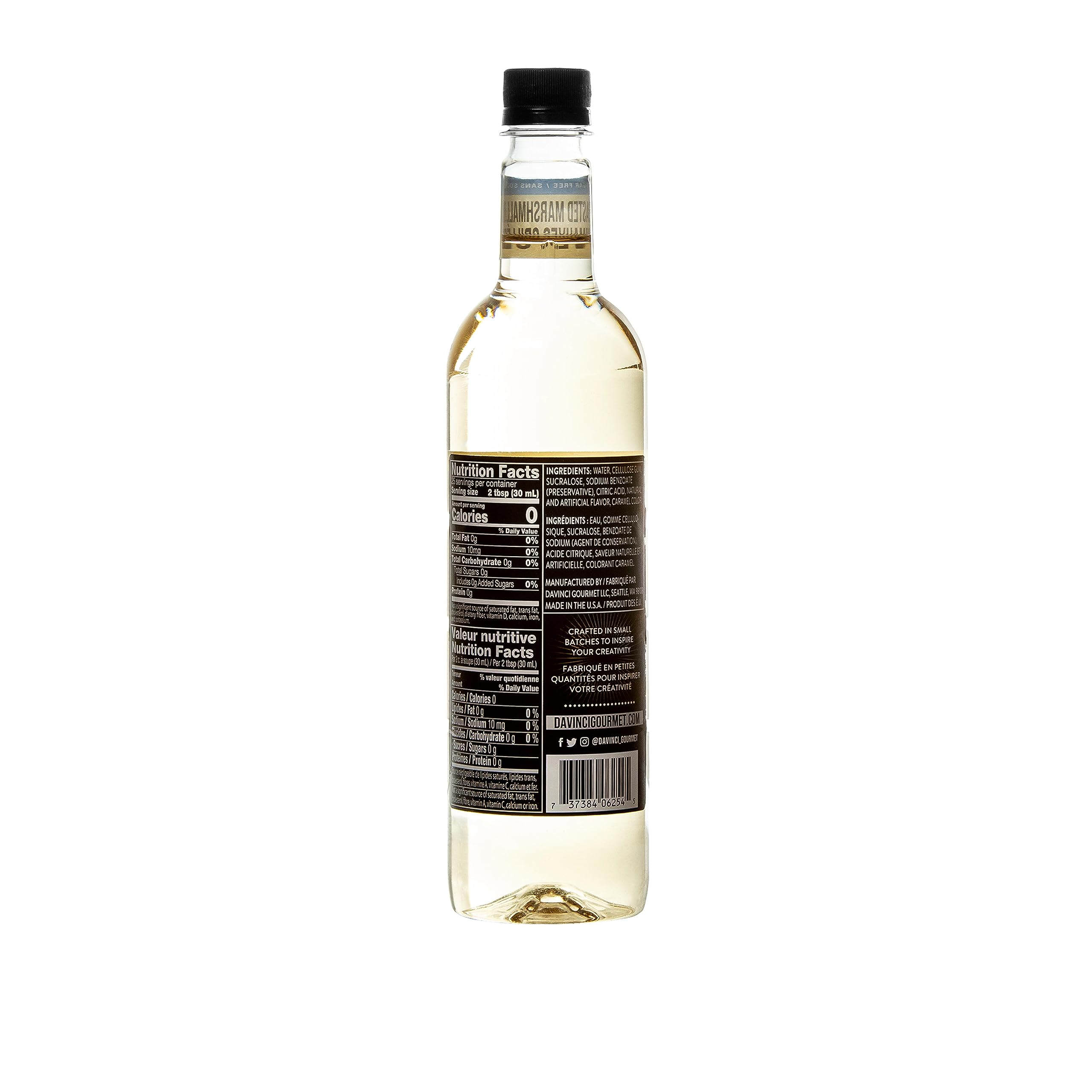 DaVinci Gourmet Sugar-Free Toasted Marshmallow syrup pour enriches beverages with marshmallow aroma.