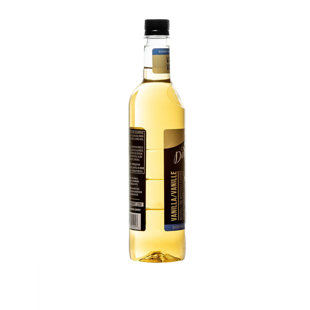 Pantry shelf with DaVinci Gourmet Sugar Free Vanilla Syrup bottle