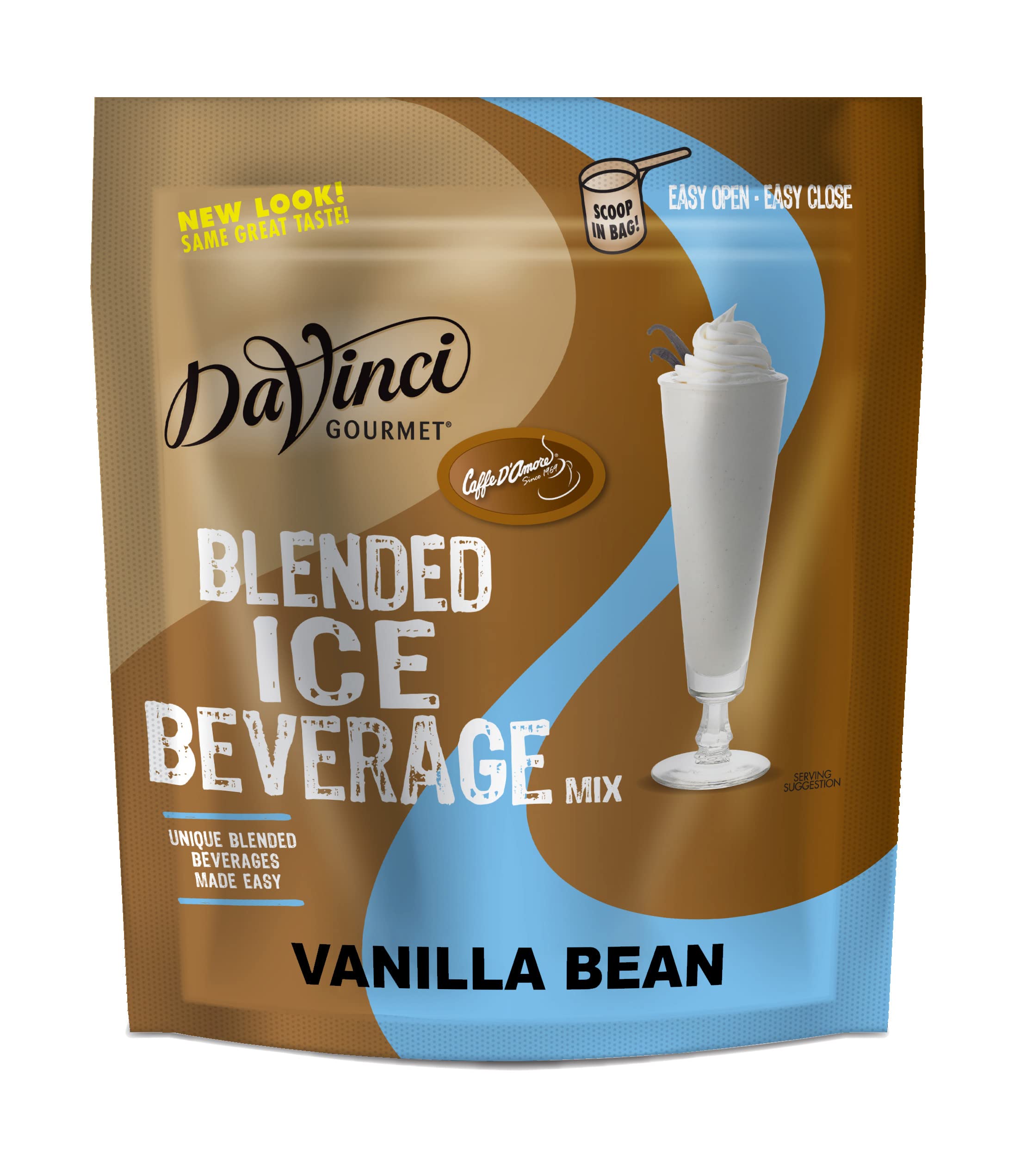 DaVinci Gourmet Vanilla Bean iced coffee mix bag ready for batch prep.