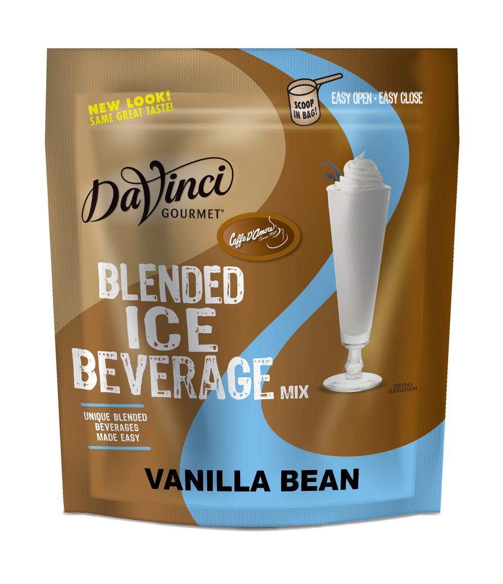 DaVinci Gourmet Vanilla Bean iced coffee mix bag ready for batch prep.