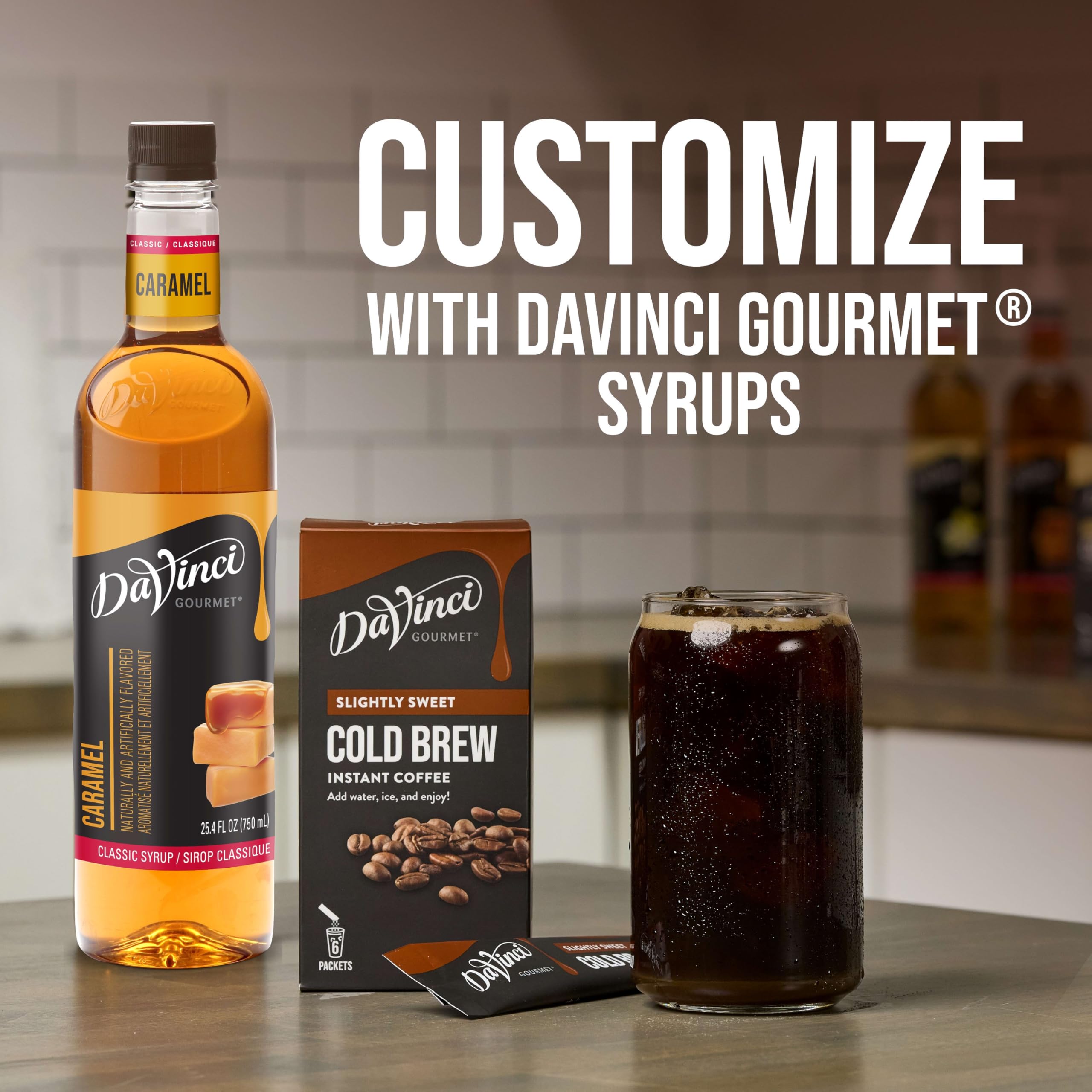 DaVinci Gourmet Vanilla Cold Brew elegantly poured in a glass.