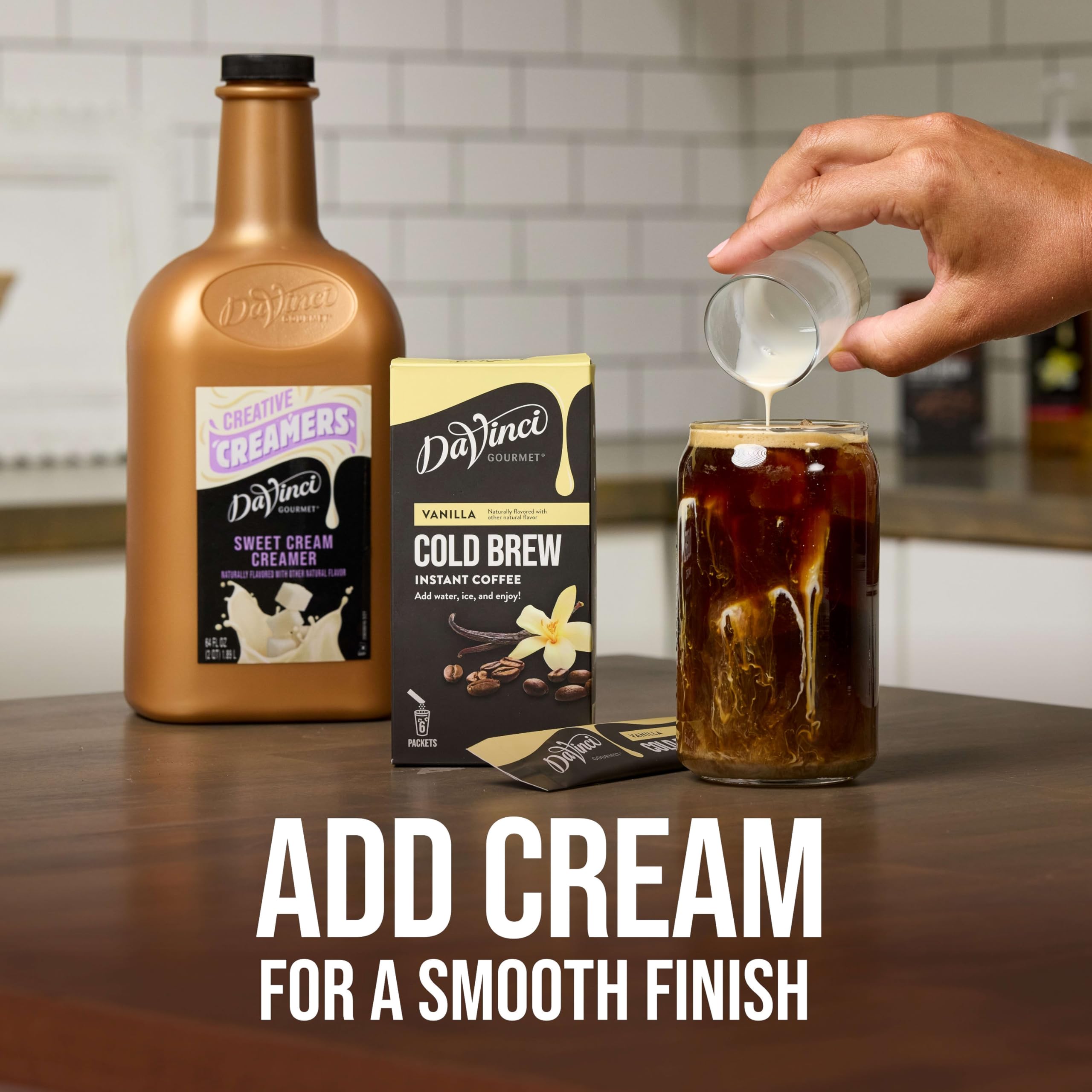 DaVinci Gourmet Vanilla Cold Brew packaging and sticks ready to use.