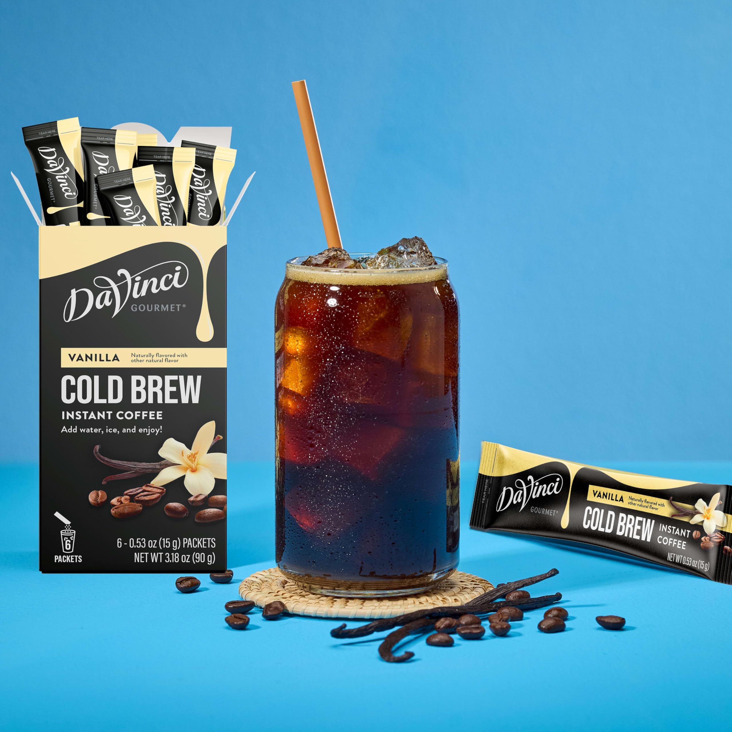 DaVinci Gourmet Vanilla Cold Brew in a refreshing glass for busy days.