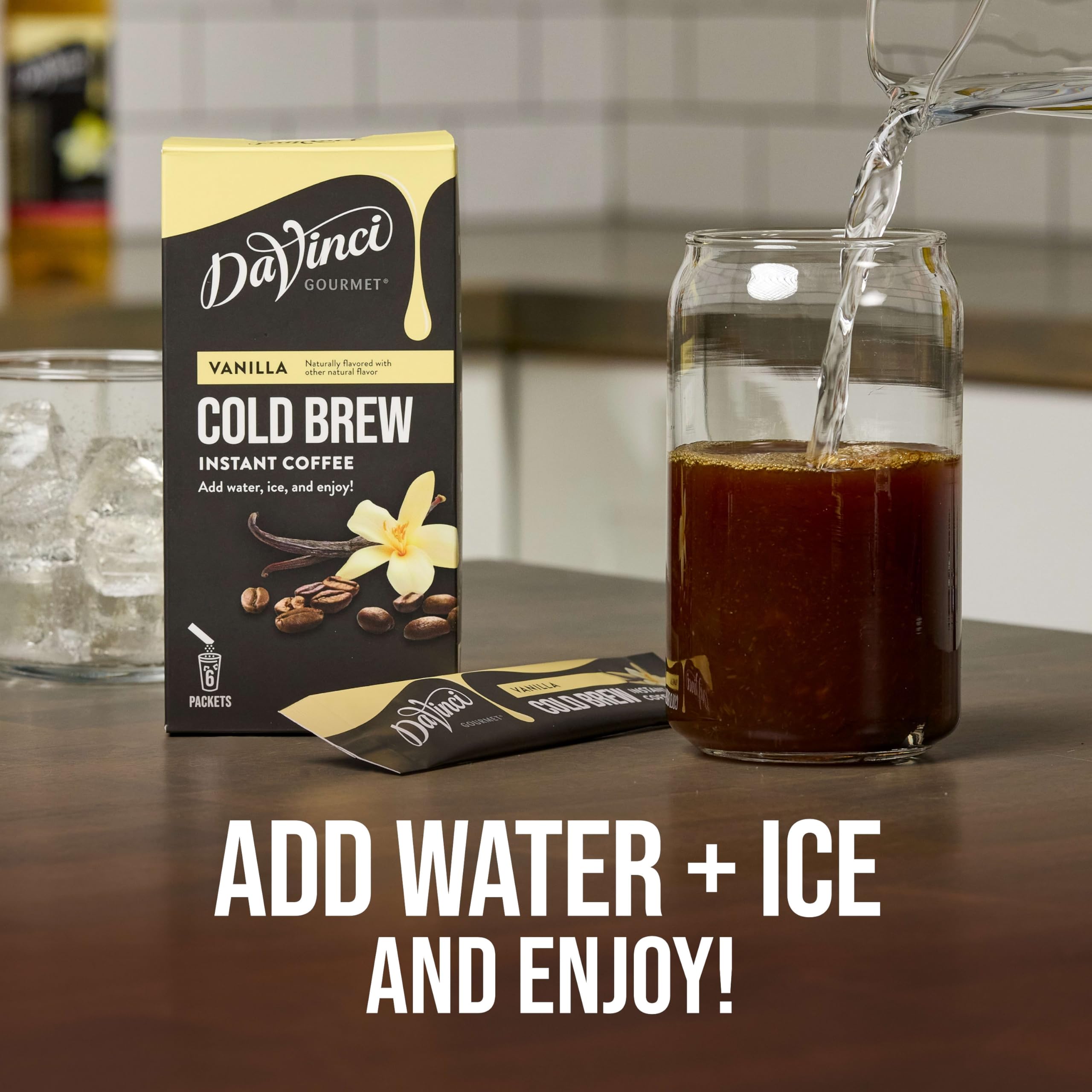 DaVinci Gourmet Vanilla aroma swirl in a close-up of the drink.