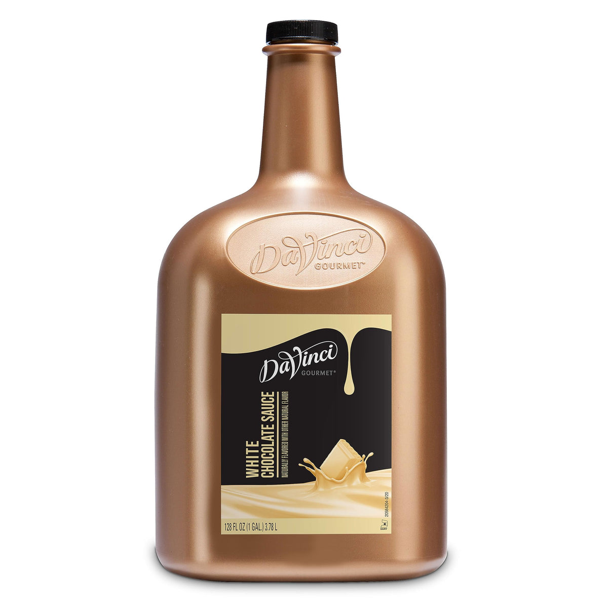 DaVinci Gourmet White Chocolate Sauce bottle pour showcases velvety creaminess ideal for beverages.