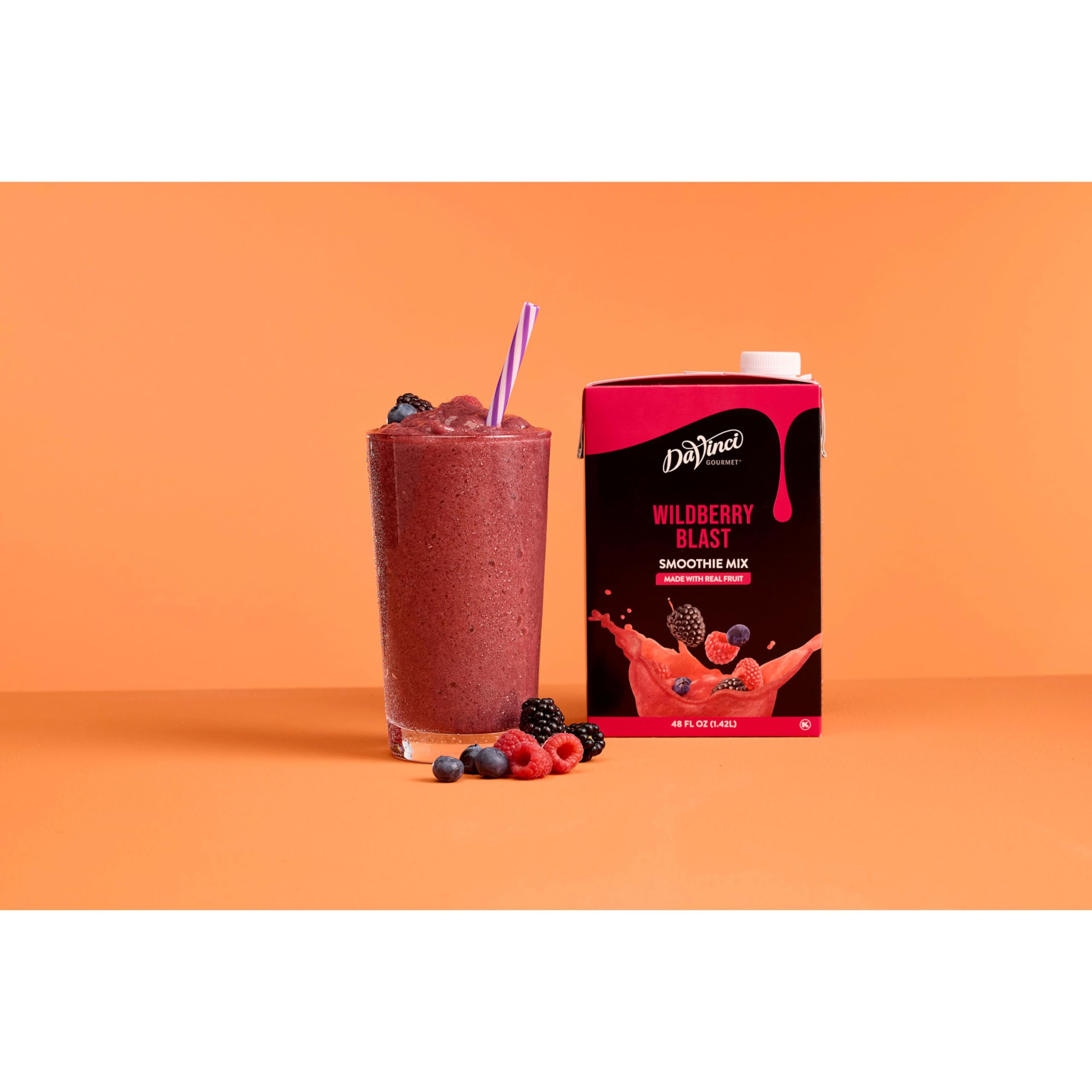 DaVinci Gourmet Wildberry Blast packaging on pantry shelf, shelf-stable base.