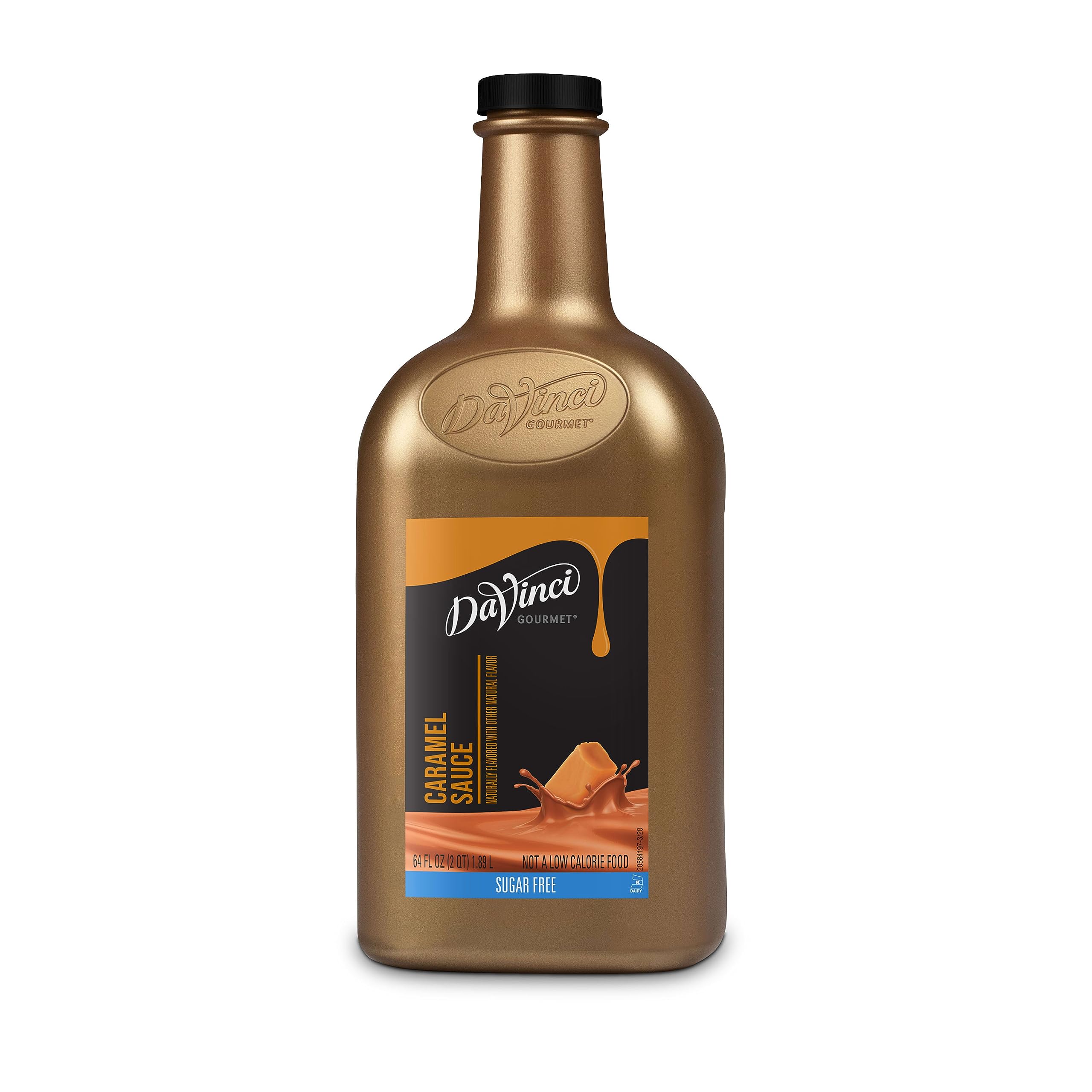 DaVinci Gourmet Sugar Free Caramel Sauce bottle close-up, creamy caramel without sugar.