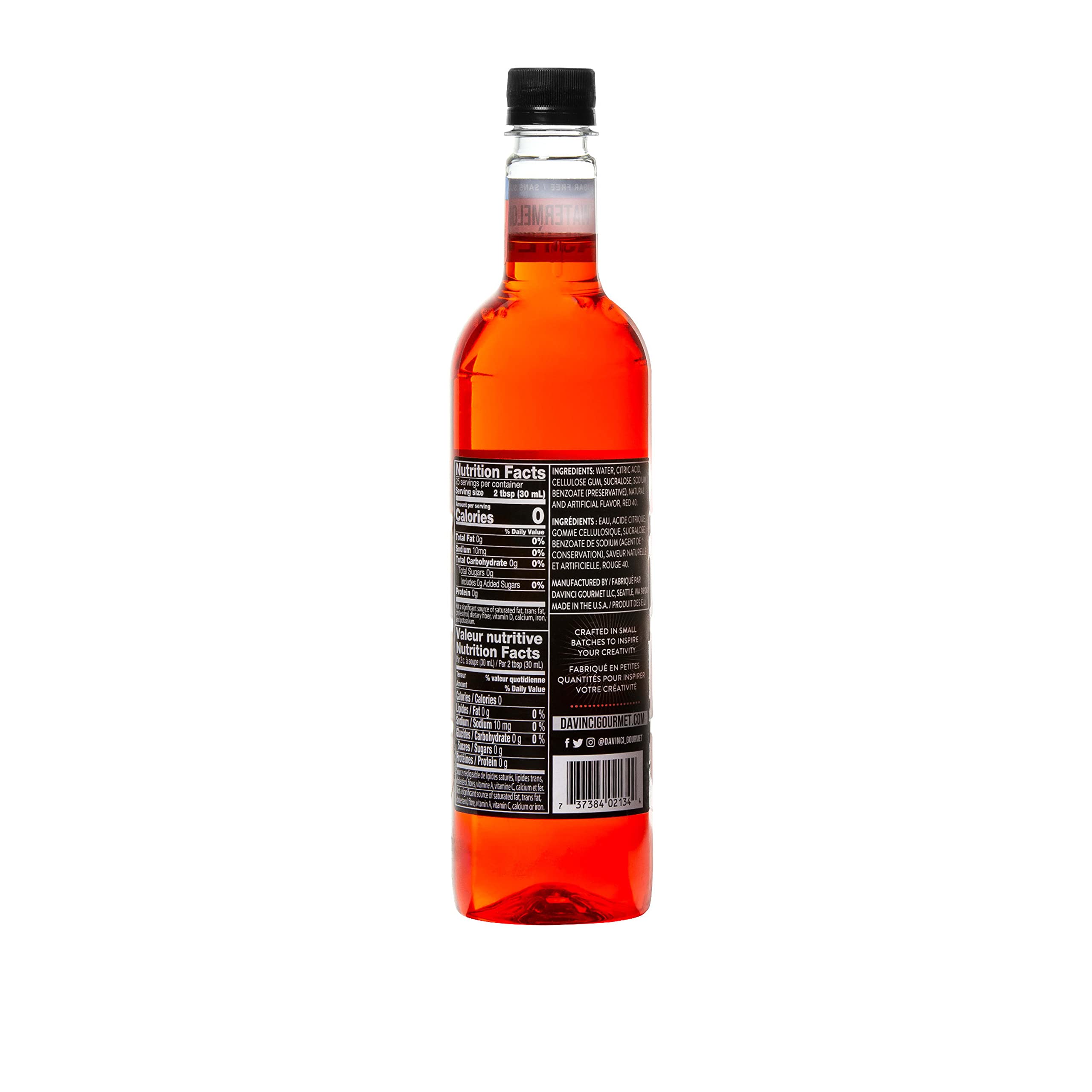 DaVinci Gourmet Sugar-Free Watermelon Syrup being poured into coffee for fruity twist.
