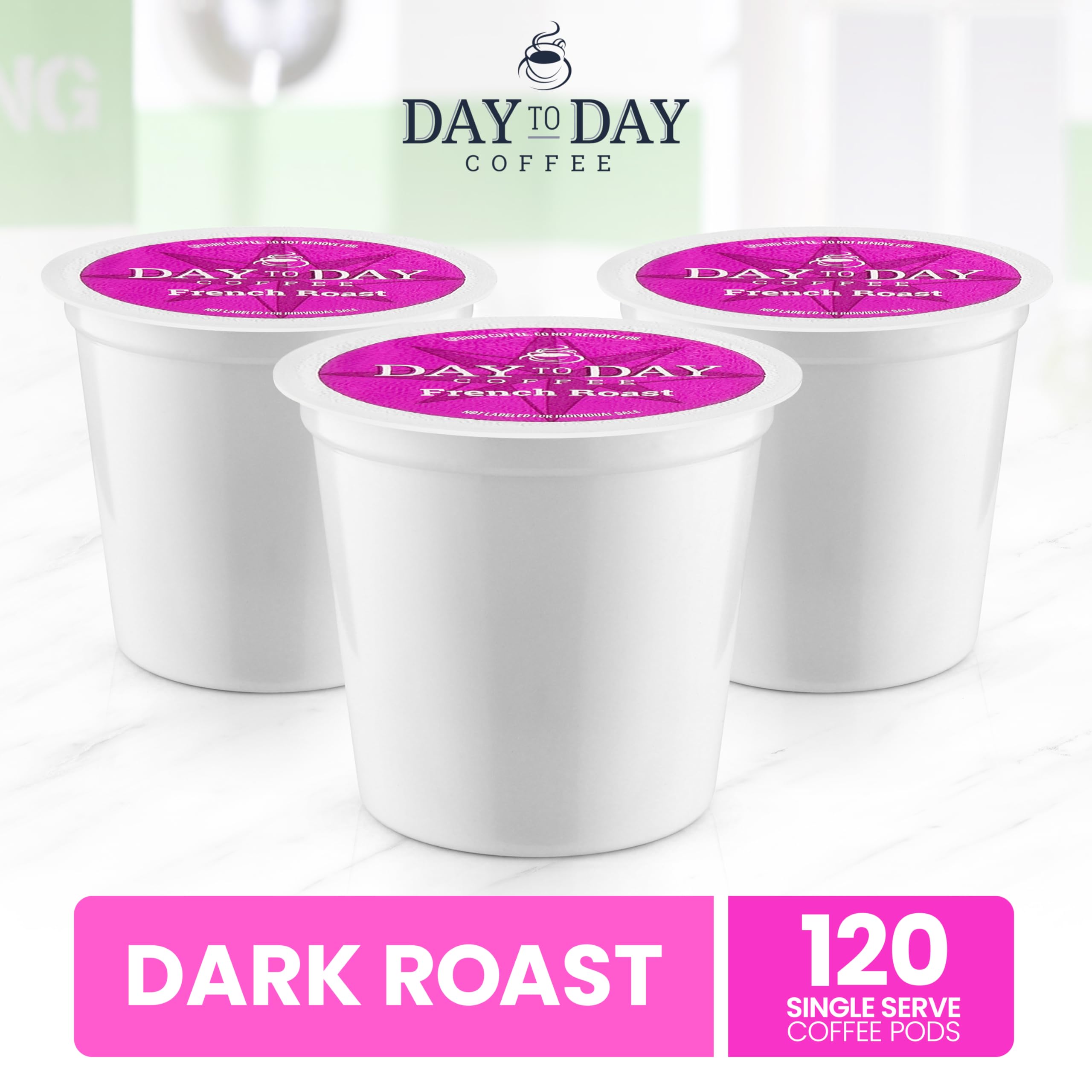 Day To Day Coffee brewed cup showcases the enduring dark roast flavor.