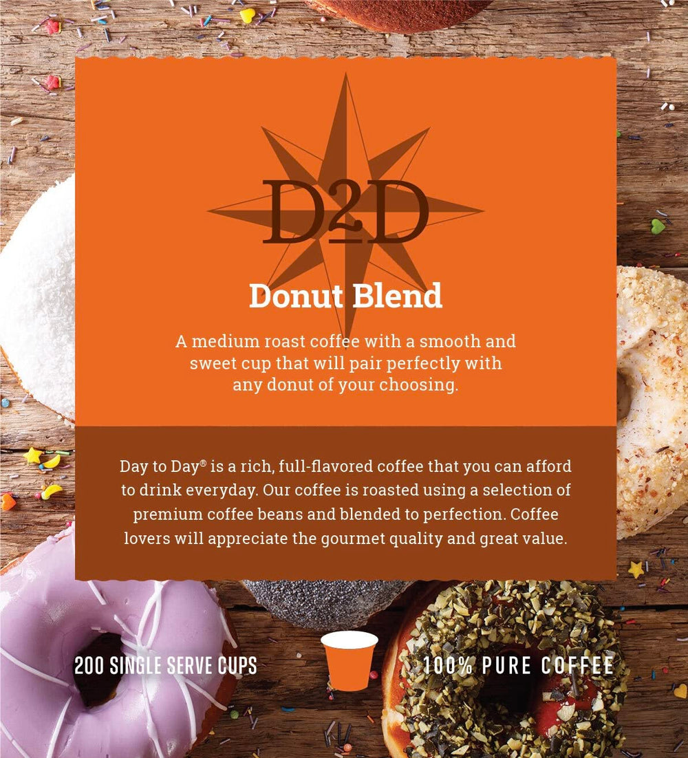 Day To Day Coffee Donut Blend pantry-ready packaging fits large households.