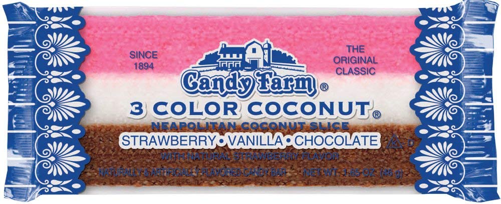Dayton Nut Specialties Neapolitan Coconut Slice bars, convenient 1.65 oz portions for gifting.