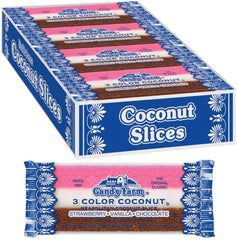 Dayton Nut Specialties Neapolitan Coconut Slice Vanilla strip bar for on-the-go snacking.