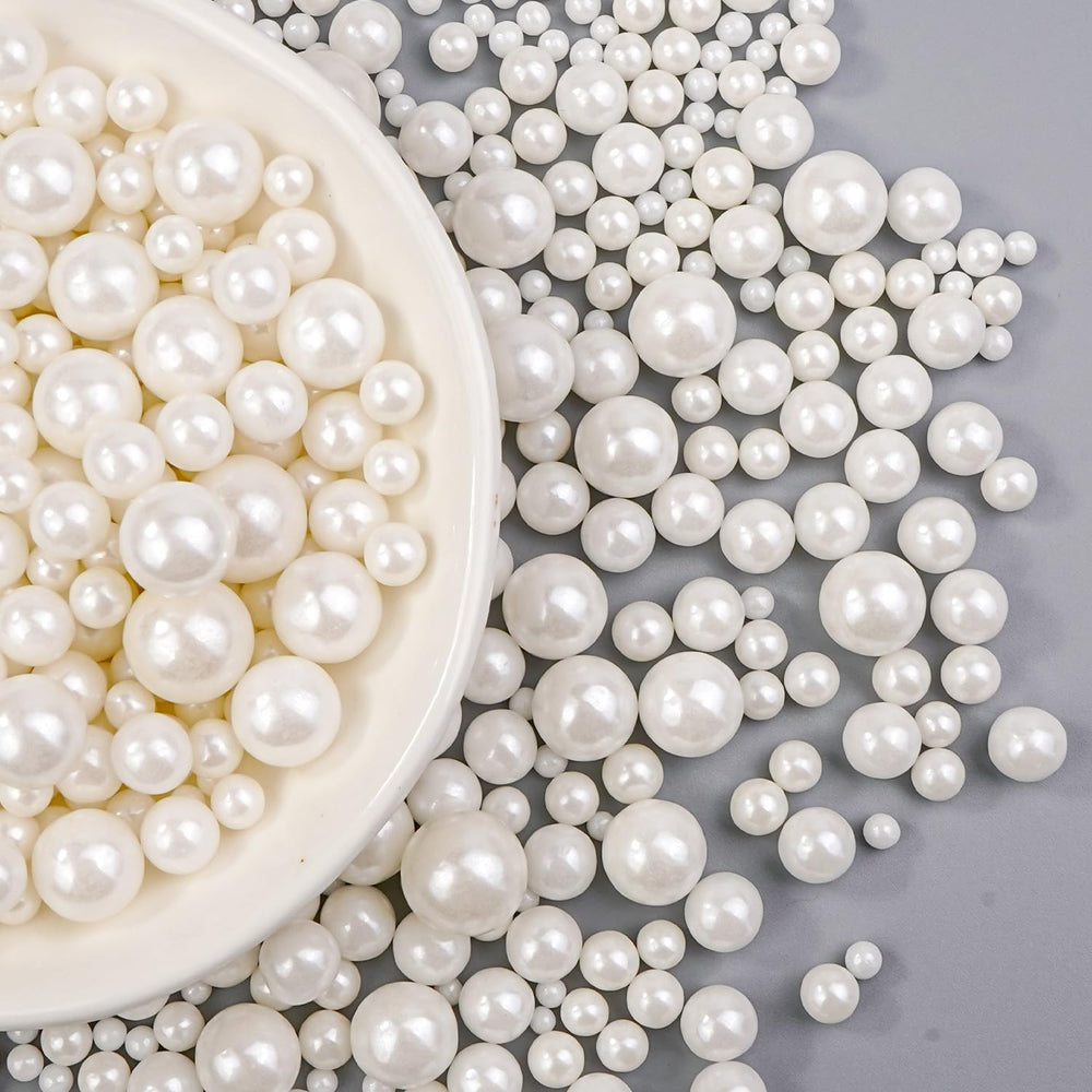 Dazzjoy edible white pearl sprinkles bottle close-up for premium cake decoration.