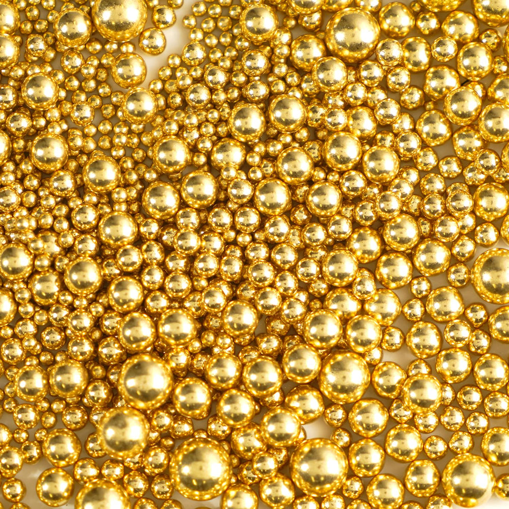 Dazzjoy Gold Pearl Sugar Sprinkles bottle close-up showing premium shimmer for desserts