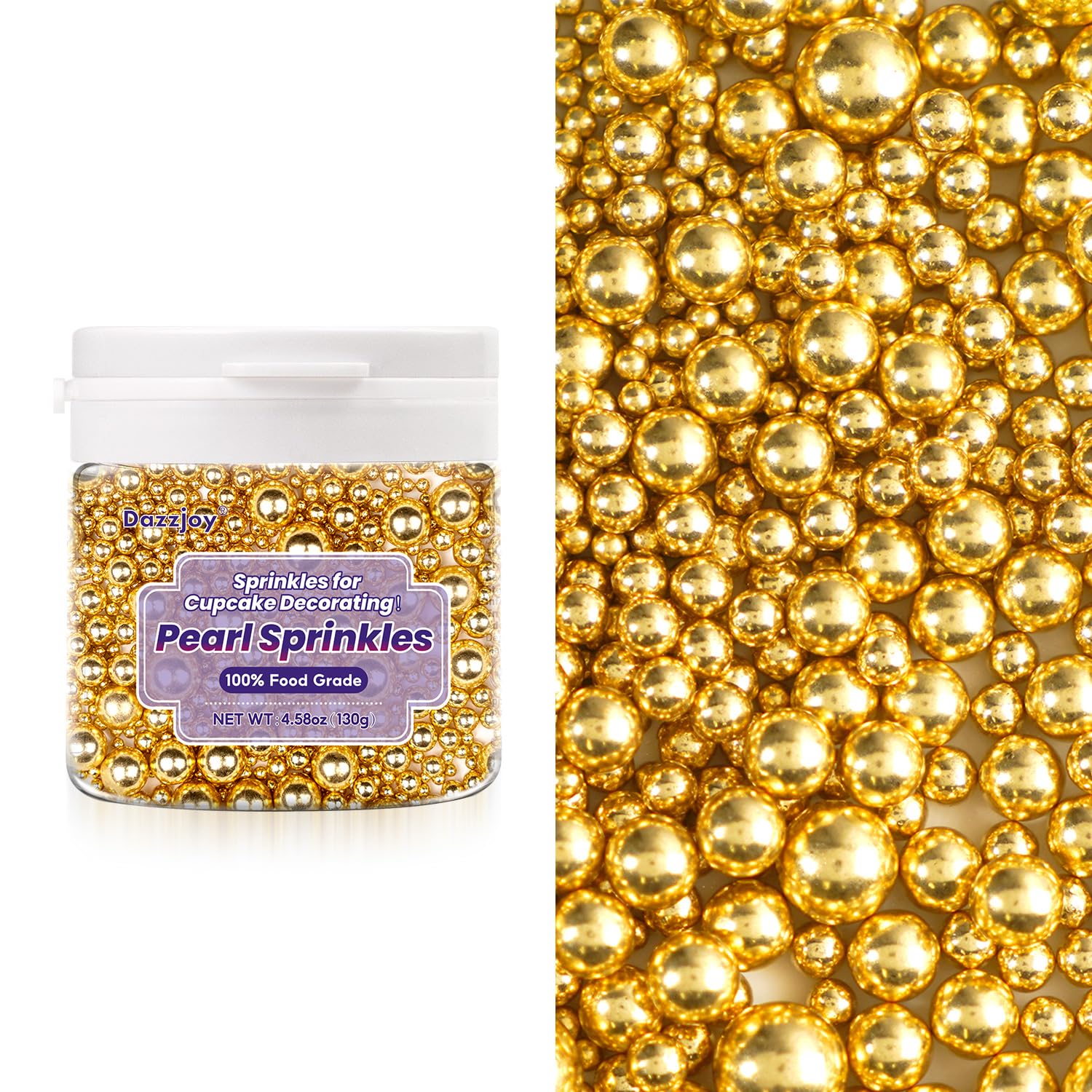 Dazzjoy Gold Pearl Sugar Sprinkles on wedding cake adds elegant shimmer