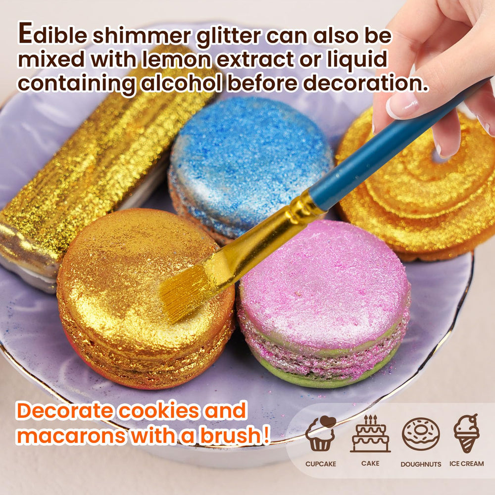 Dazzjoy Pink Edible Glitter enhances macarons with a luminous pink sheen.