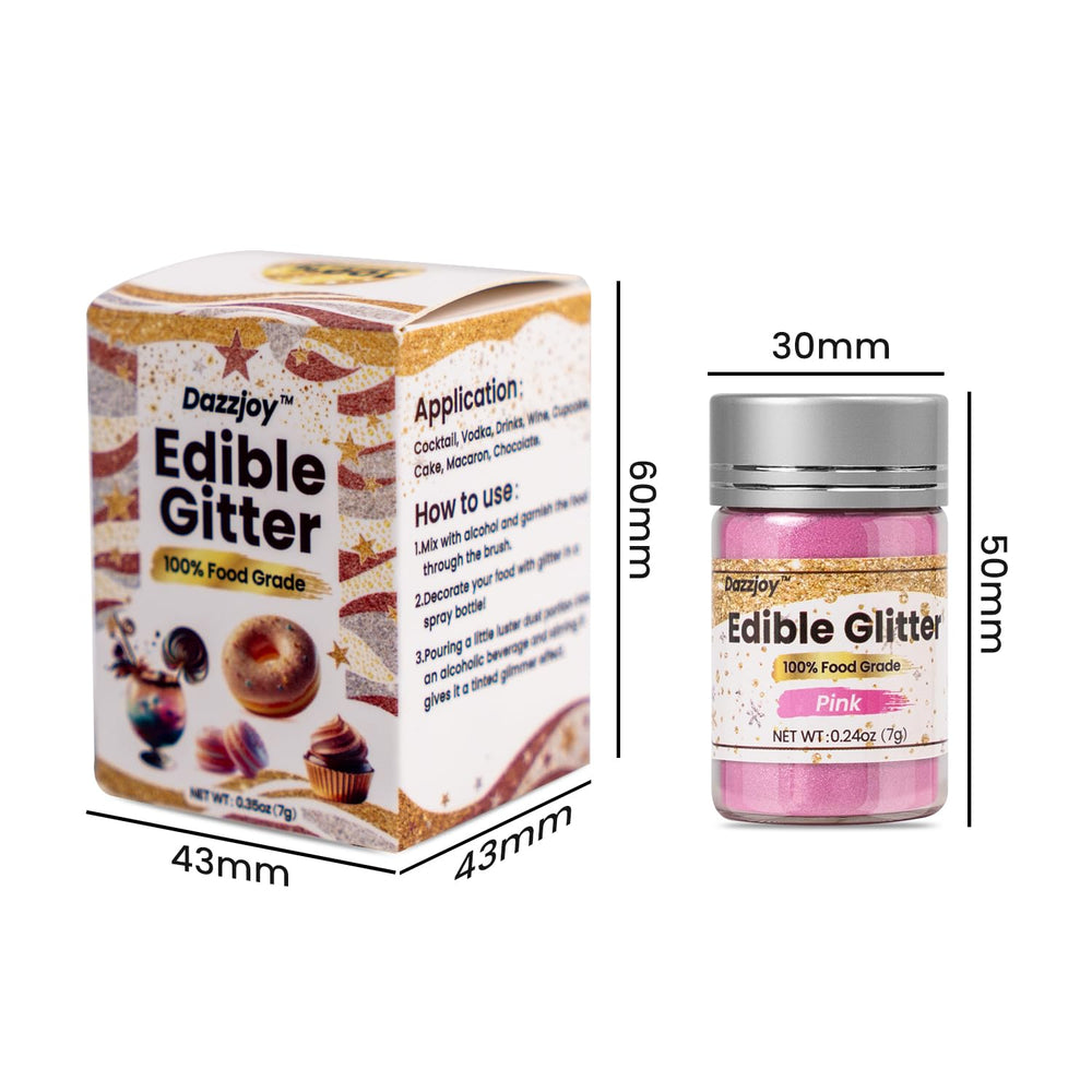 Dazzjoy Pink Edible Glitter perfect for weddings and holiday party desserts.