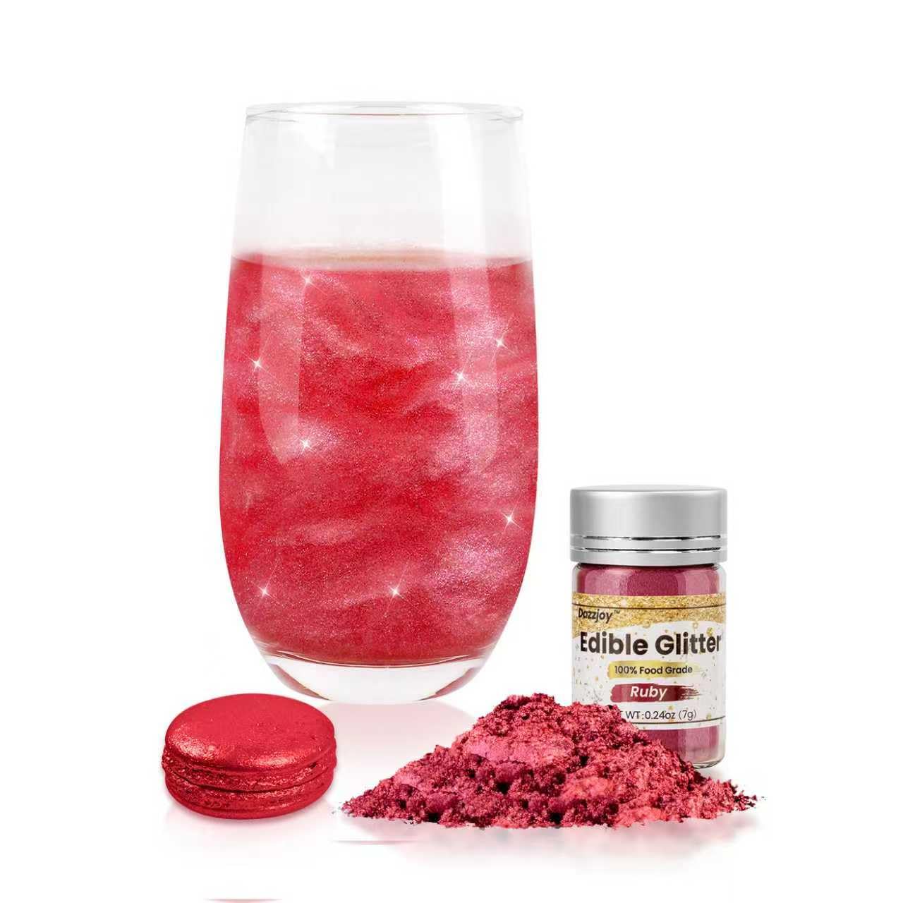 Dazzjoy red shimmer edible glitter bottle pour adds vivid sparkle to cocktails.