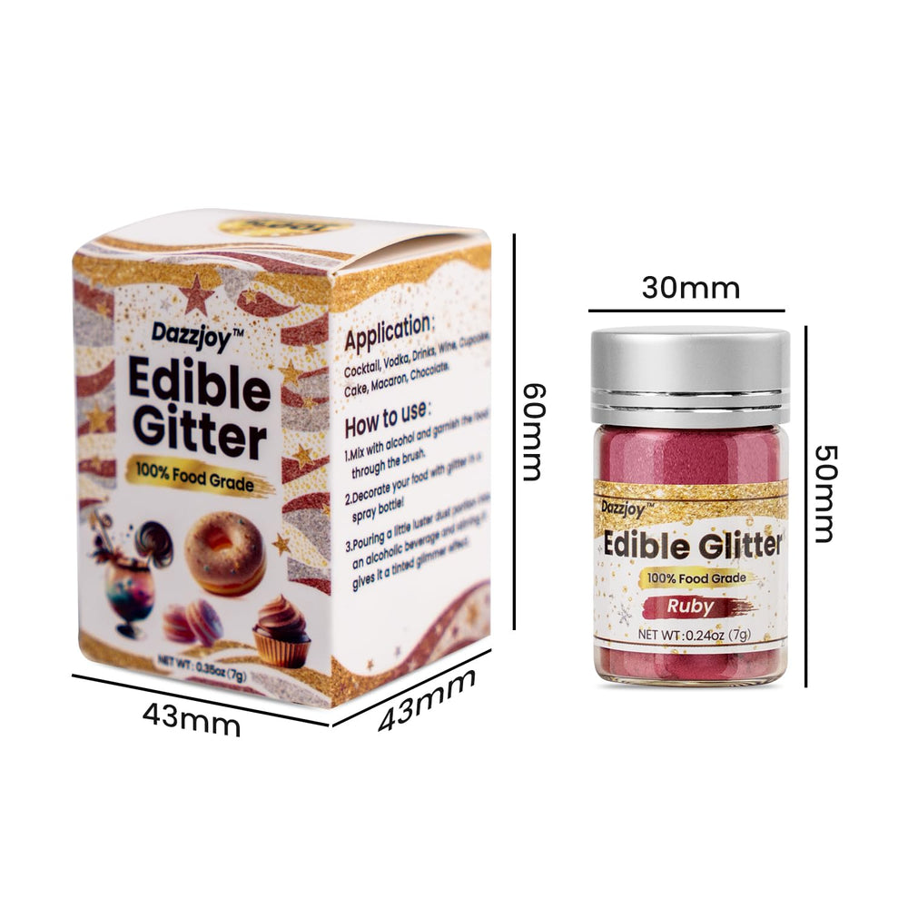 Dazzjoy red shimmer edible glitter packaging suitable for safe, repeated use.