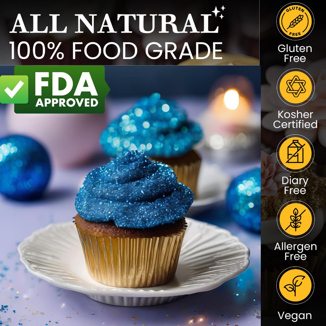 Dazzle Dust blue edible glitter enhances drinks with a sparkling finish.