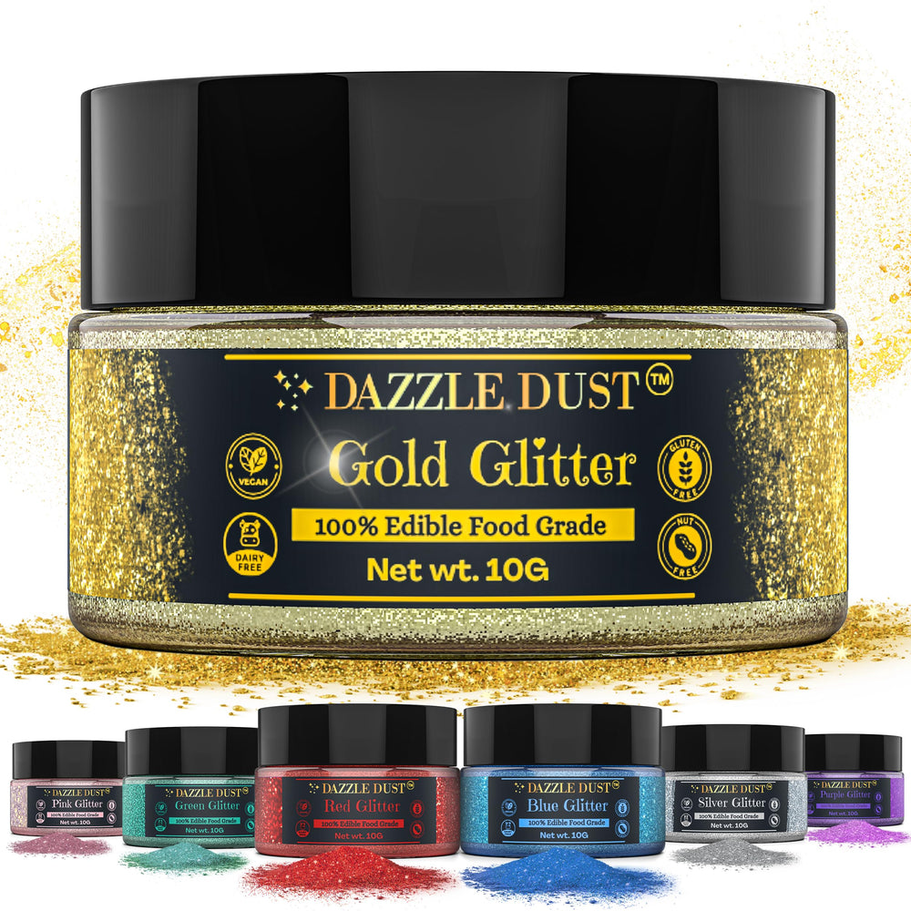 DAZZLE DUST gold party treats enhanced with glitter