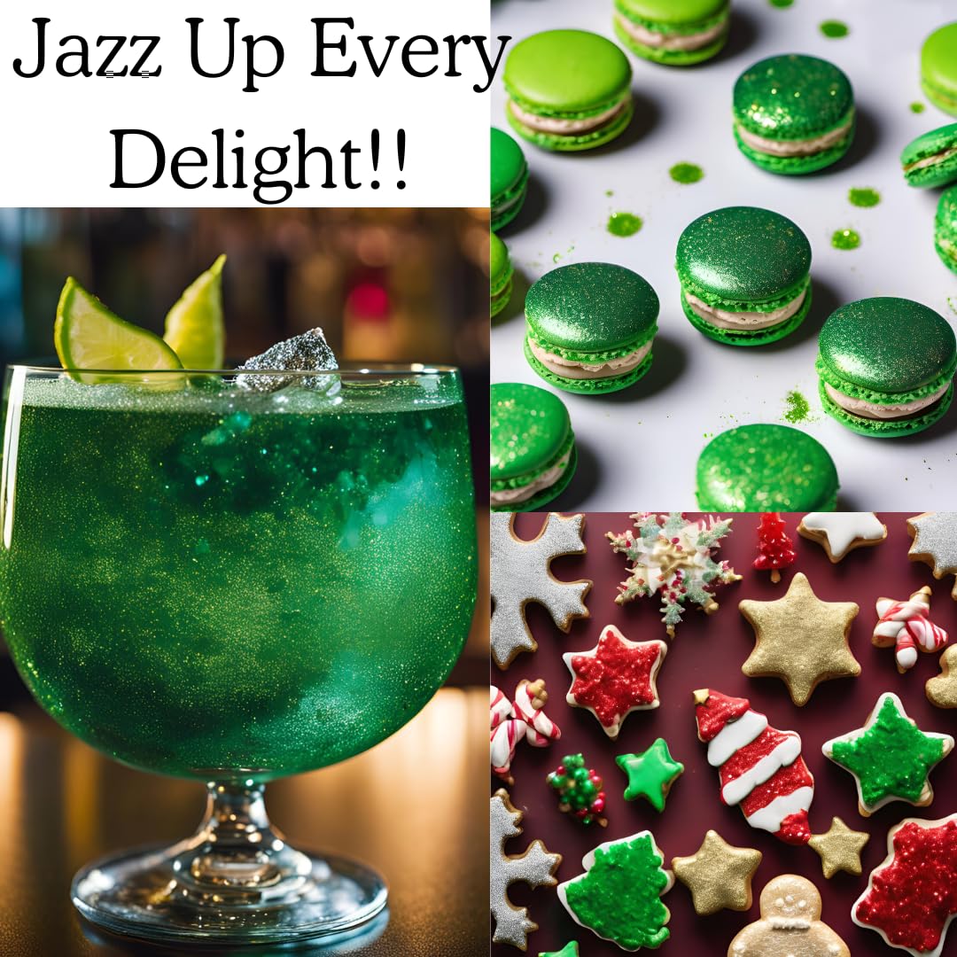 Dazzle Dust green glitter accents icing with a glossy finish.