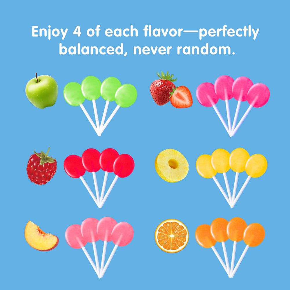 Allergen-friendly DC24 lollipops highlight gluten-free, non-GMO, vegan options.