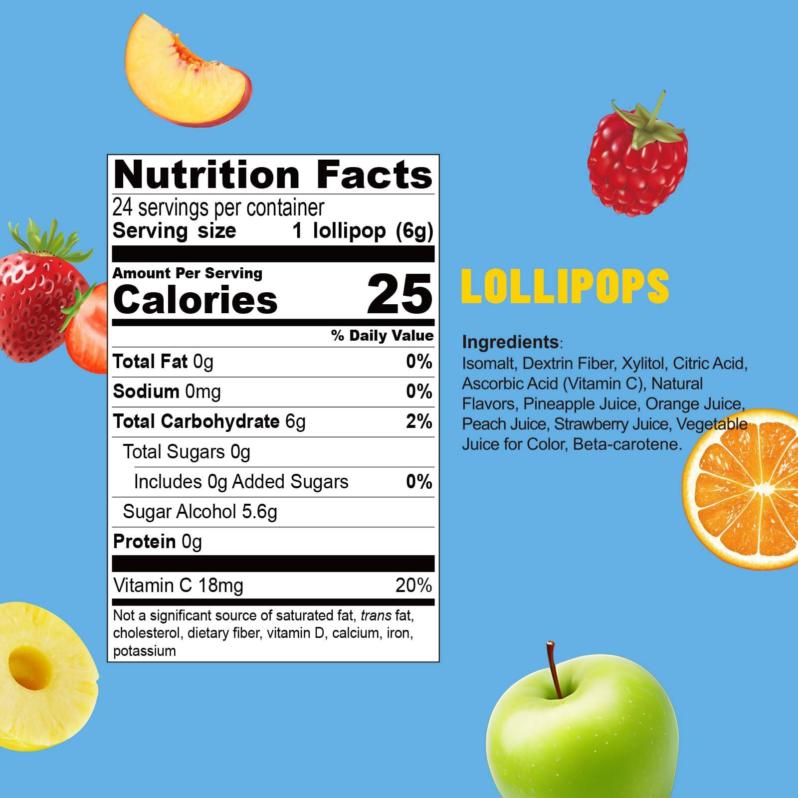 Close-up of colorful DC24 lollipops showing natural fruit juice colors.