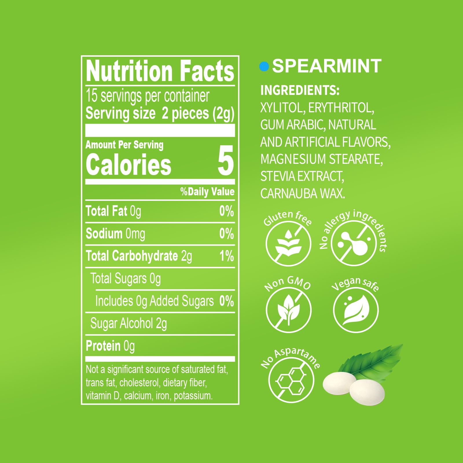 DC24 DAILY CARE mints close-up showing spearmint flavor and glossy finish.