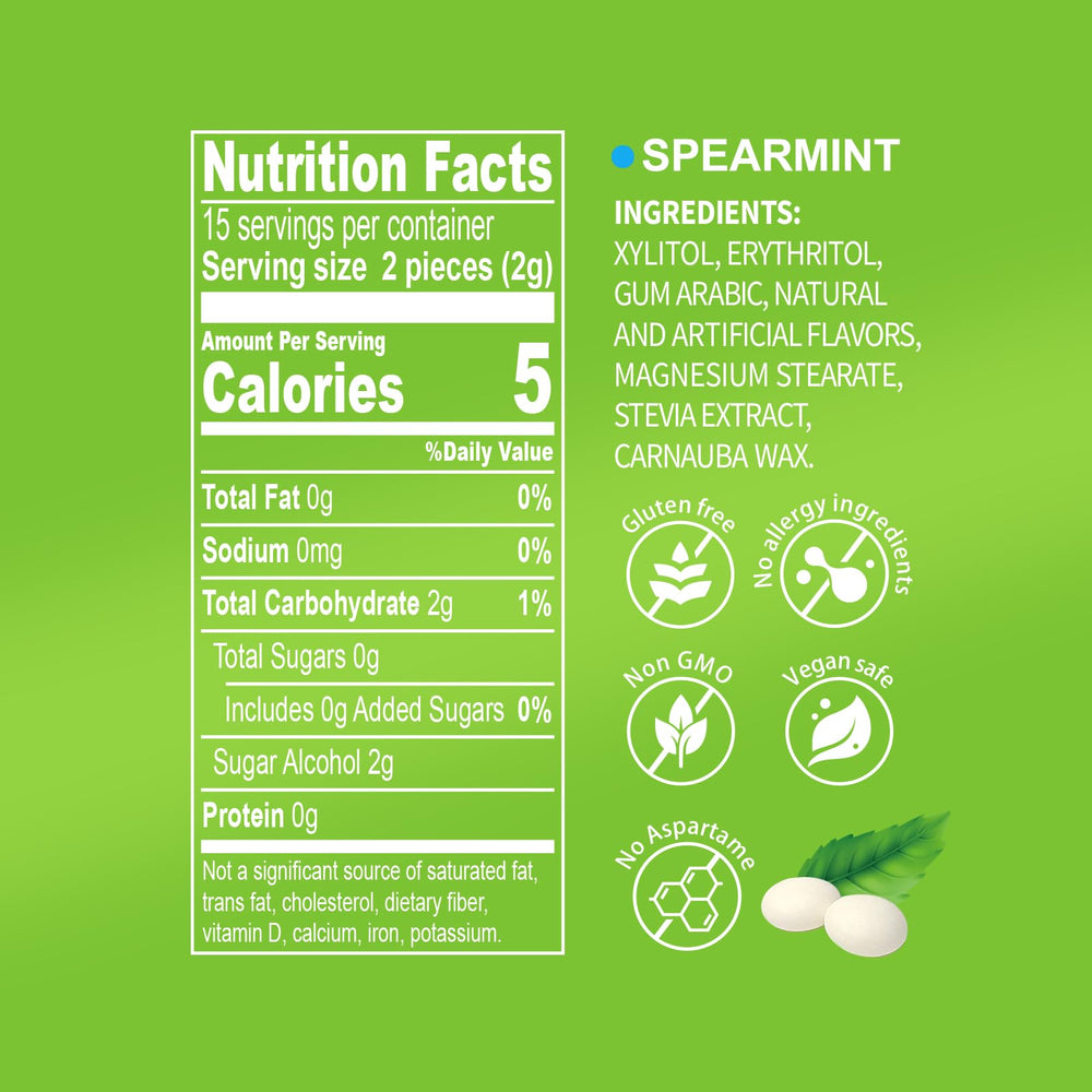 DC24 DAILY CARE mints close-up showing spearmint flavor and glossy finish.